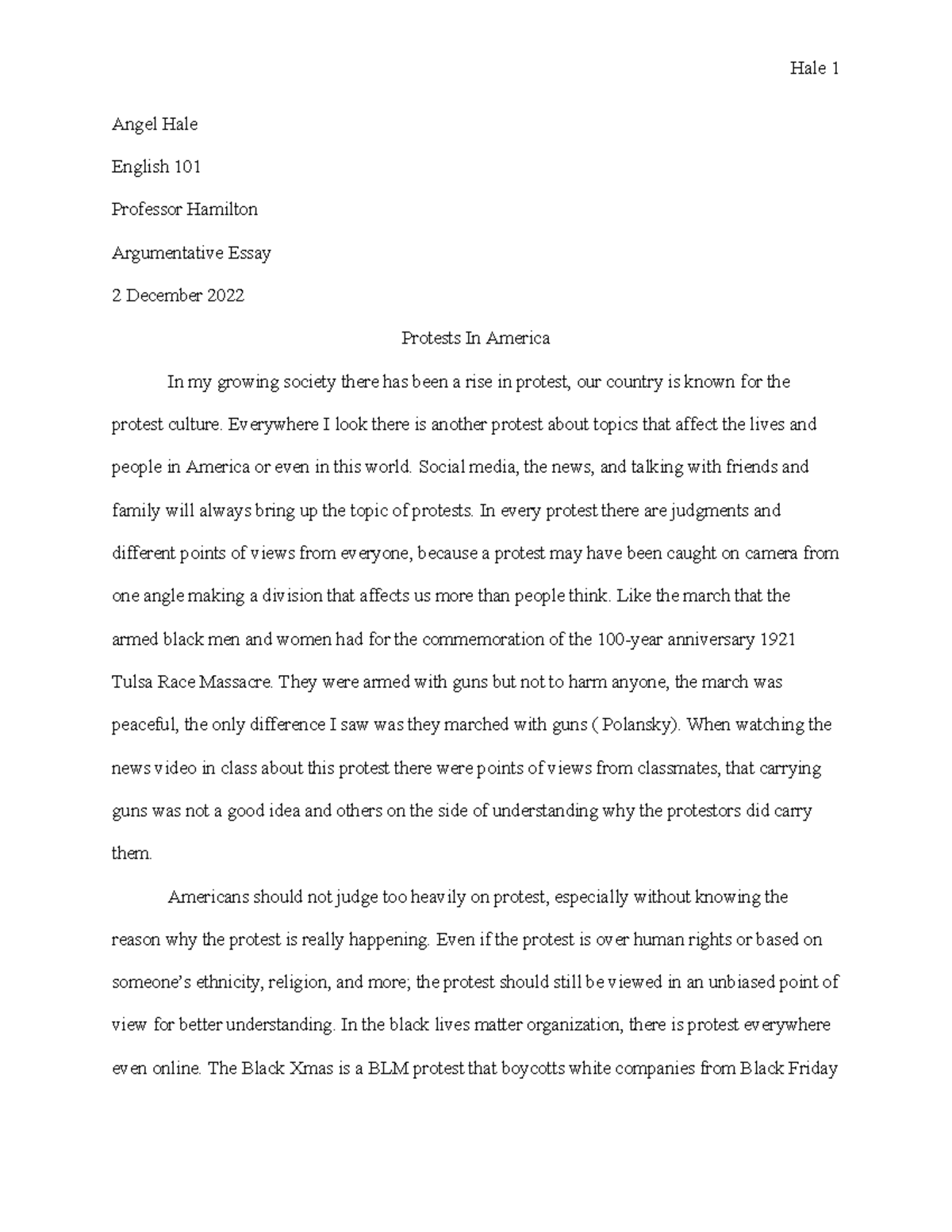 ENG 101 Argumentative Essay: Understanding Protests in America - Studocu