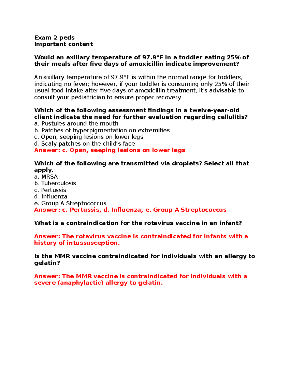 Exam 2 PEDS - Key Concepts and Review Notes - Studocu