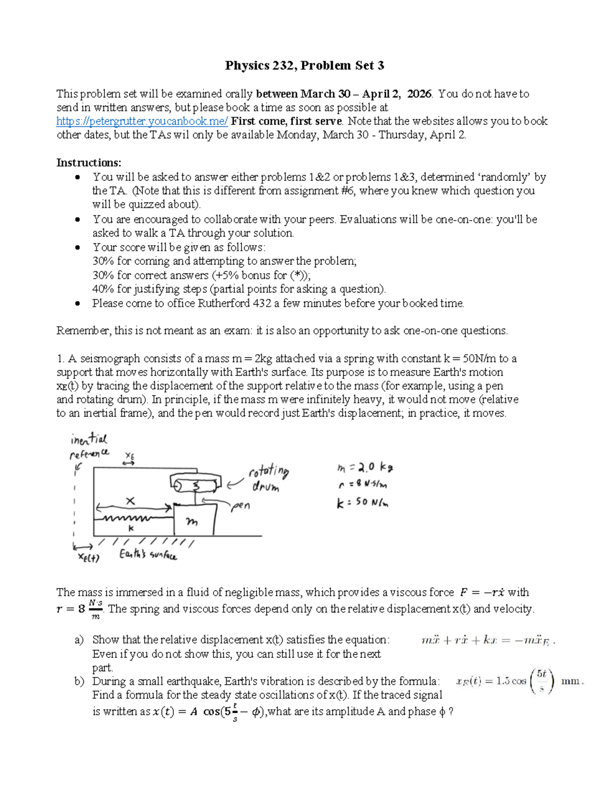 Physics 232, Oral Problem Set 3 Instructions and Details - Studocu