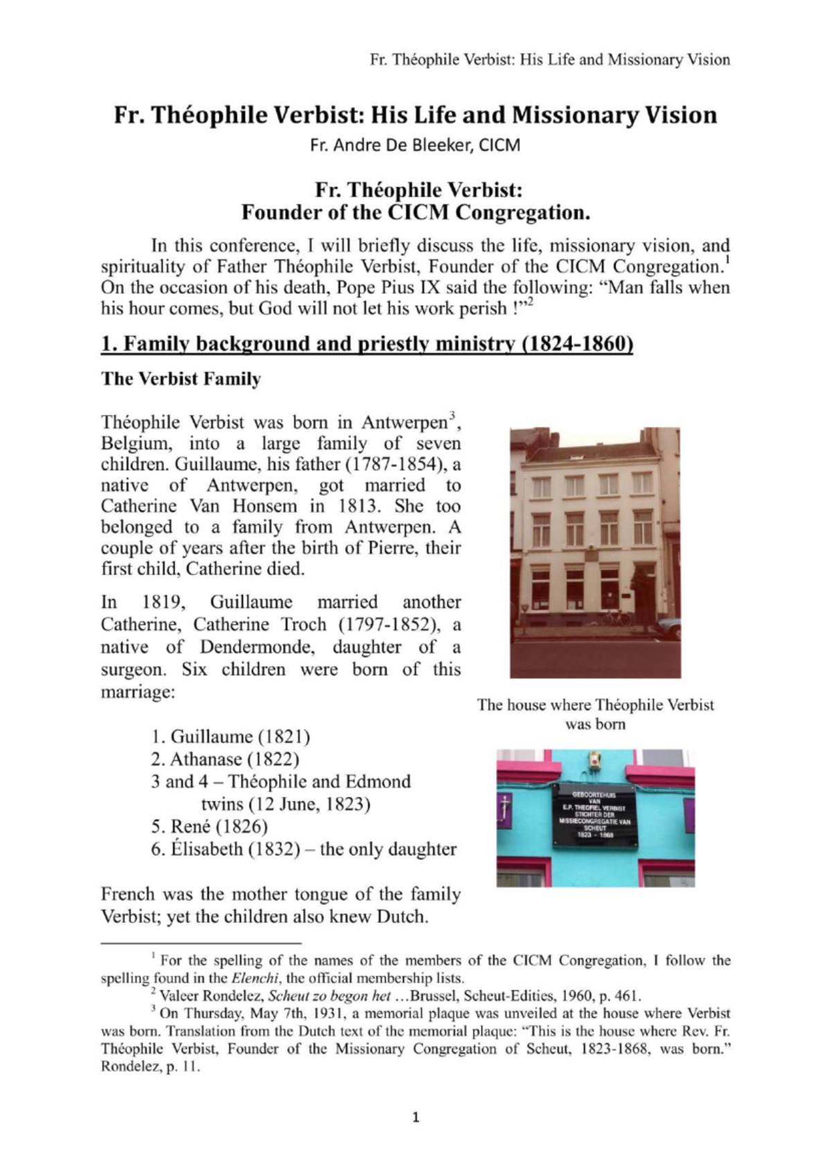 Fr. Théophile Verbist: Life, Mission, and Vision of CICM Founder - Studocu