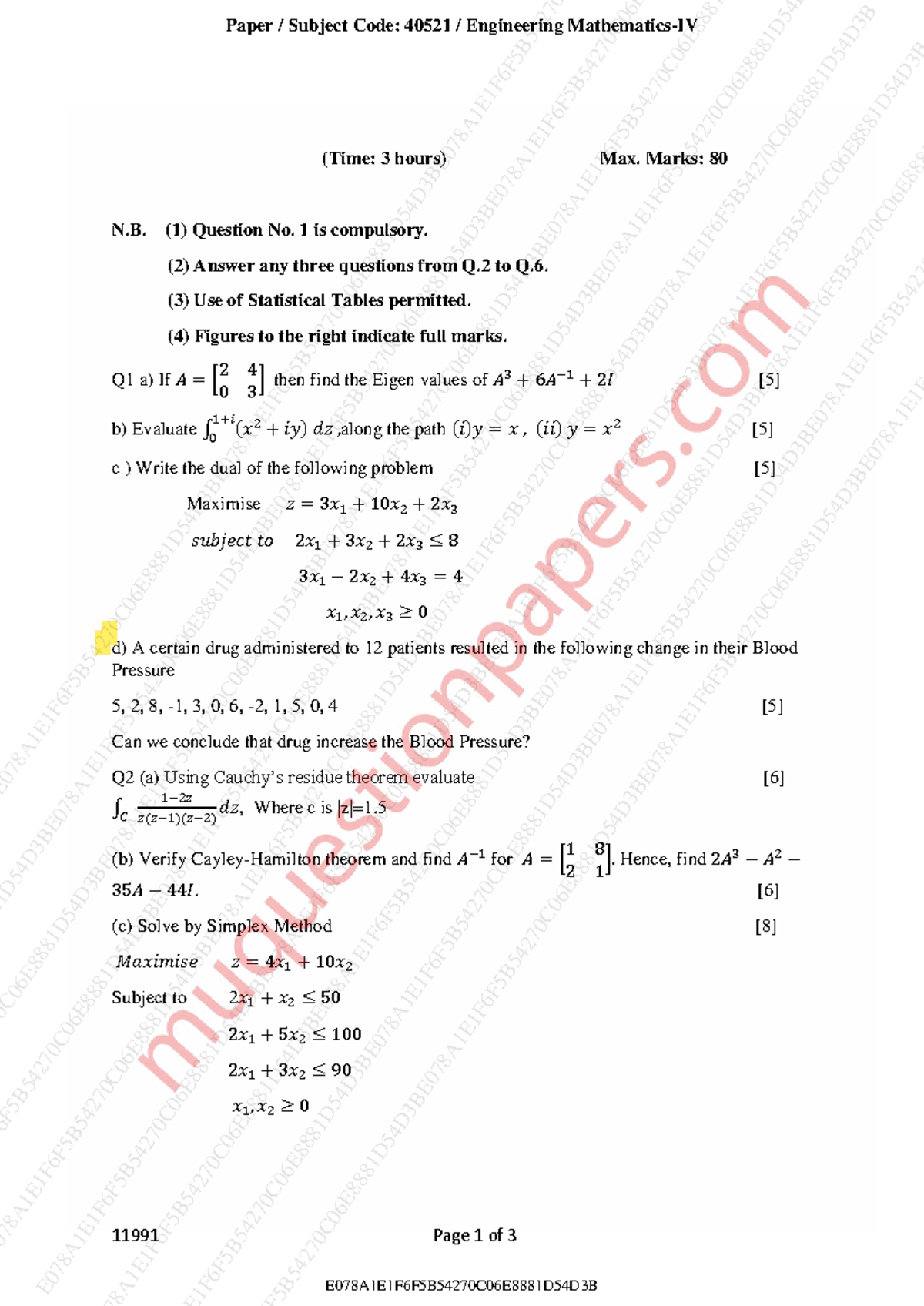 Engineering Mathematics IV (40521) - Semester 4 Exam Notes - Studocu