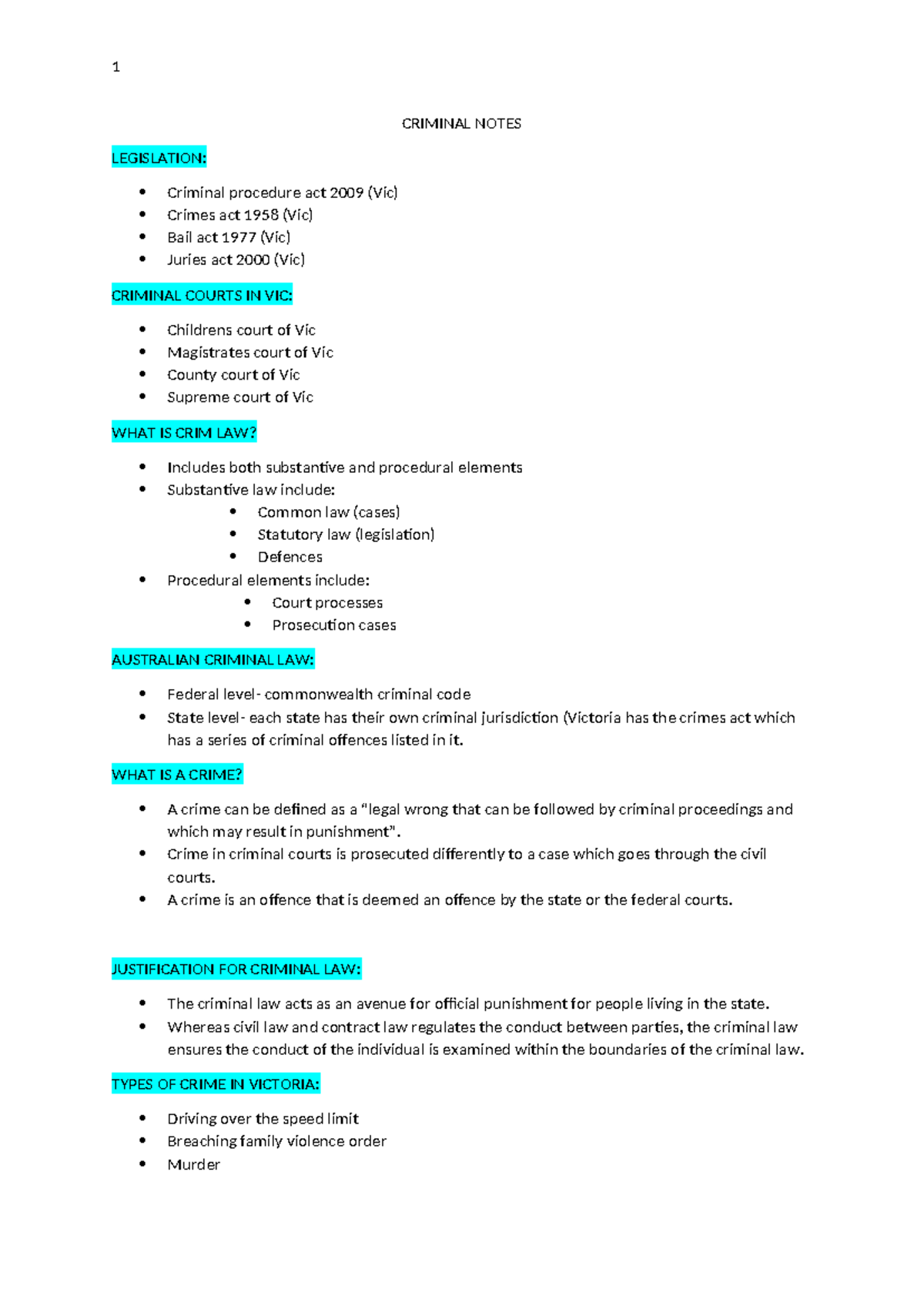 Criminal Law Notes: Key Legislation and Case Analysis (Laws123) - Studocu