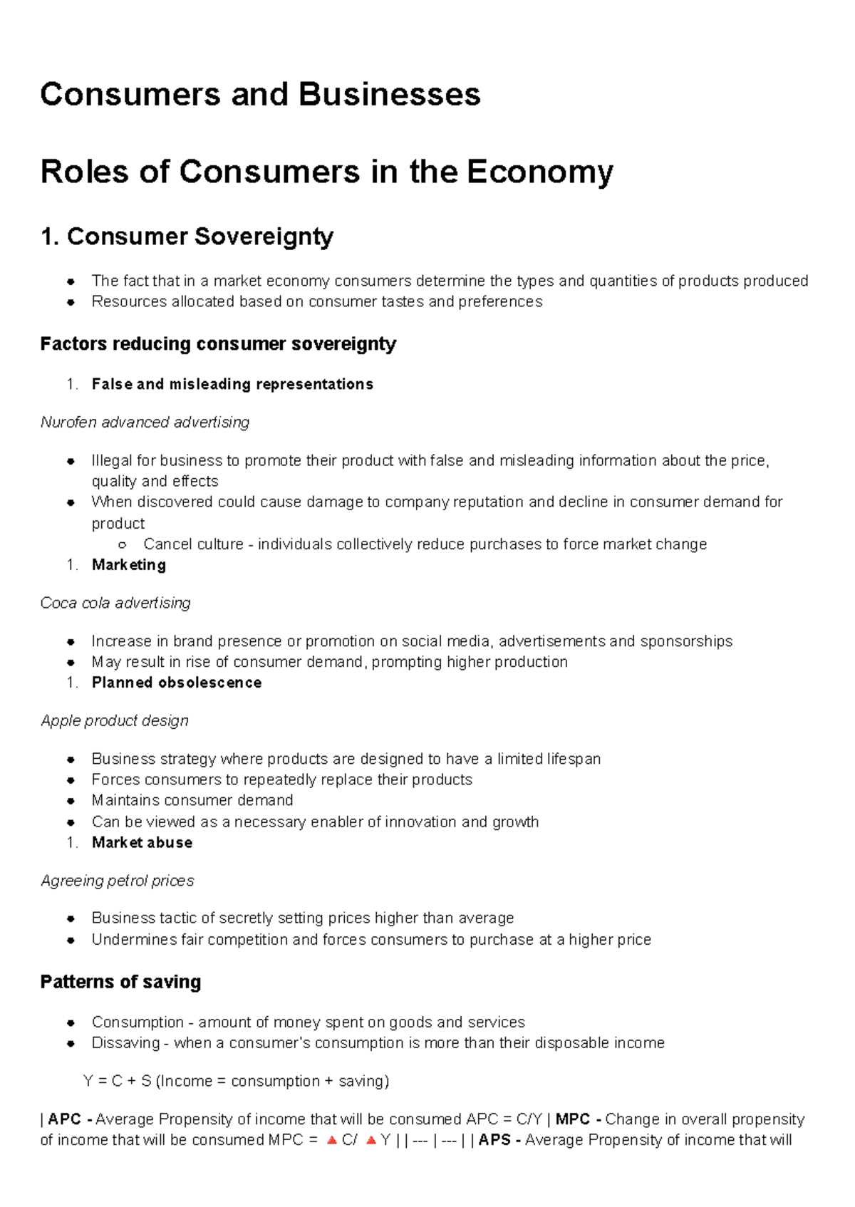 Consumers and Businesses: Roles in the Economy (Prelim Notes) - Studocu