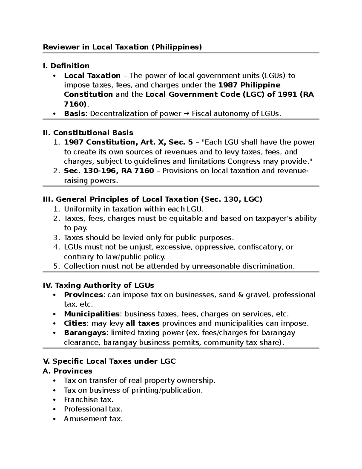 Local Taxation in the Philippines: A Comprehensive Review - Studocu