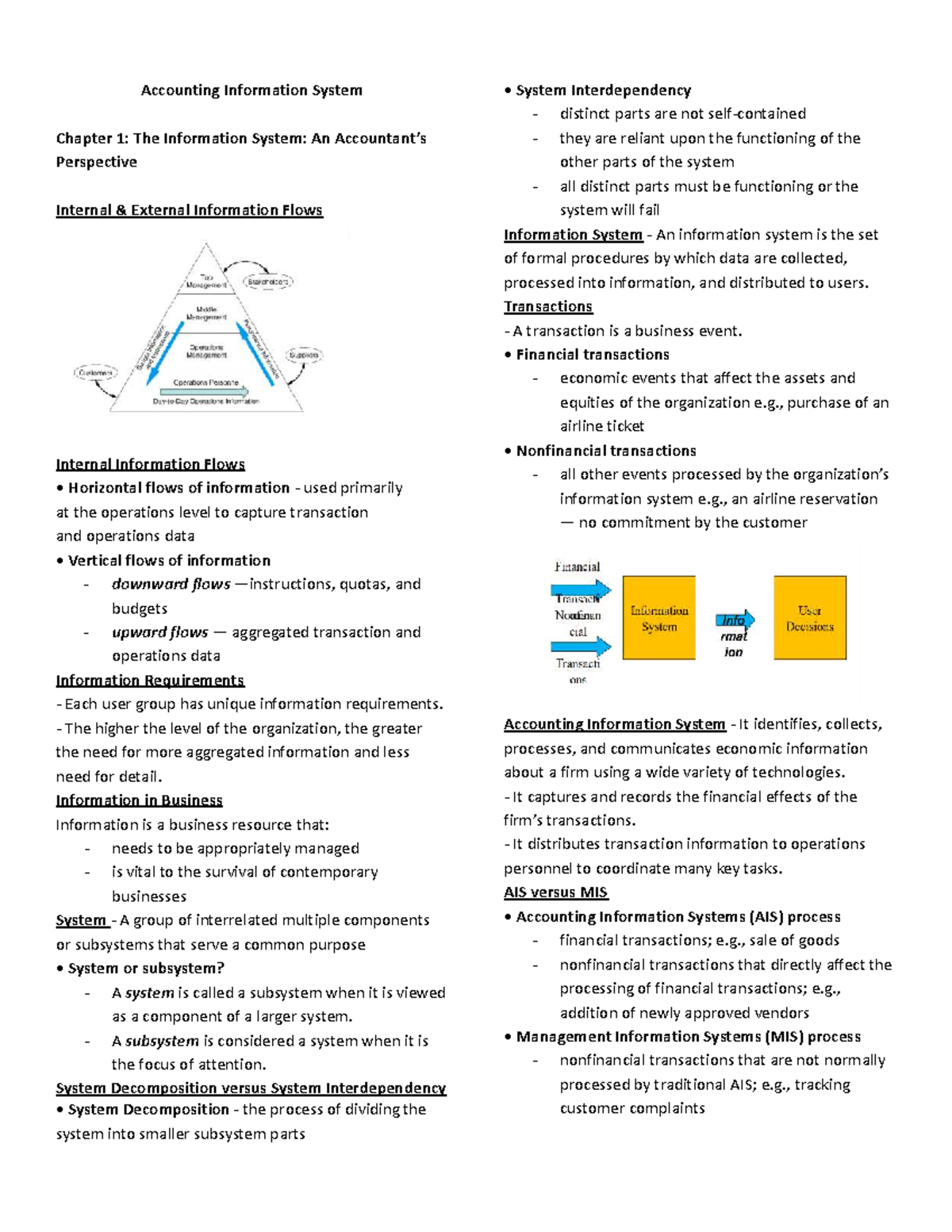 Accounting Information System (AIS) Chapter 1: Overview of Information ...