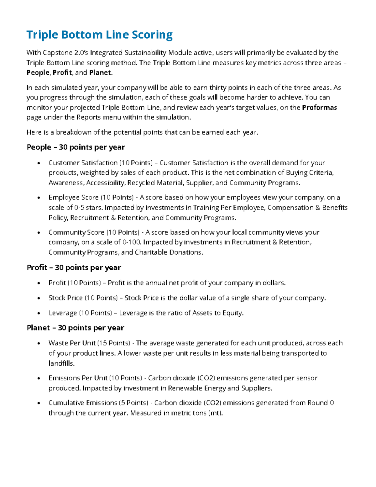 Triple Bottom Line Metrics: Evaluation in Capstone Sustainability ...