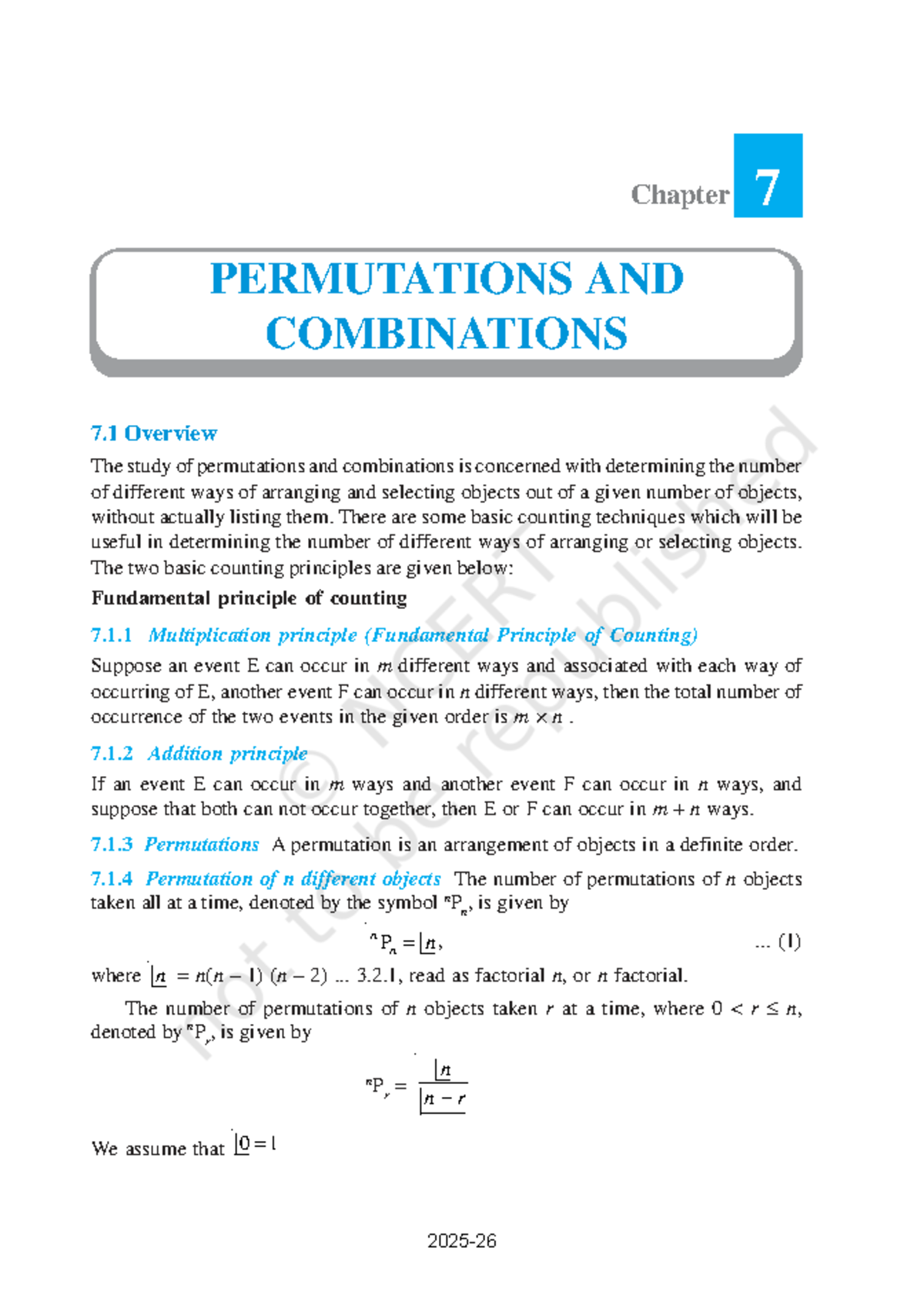 Chapter 7: Permutations and Combinations (MATH 101) - Studocu