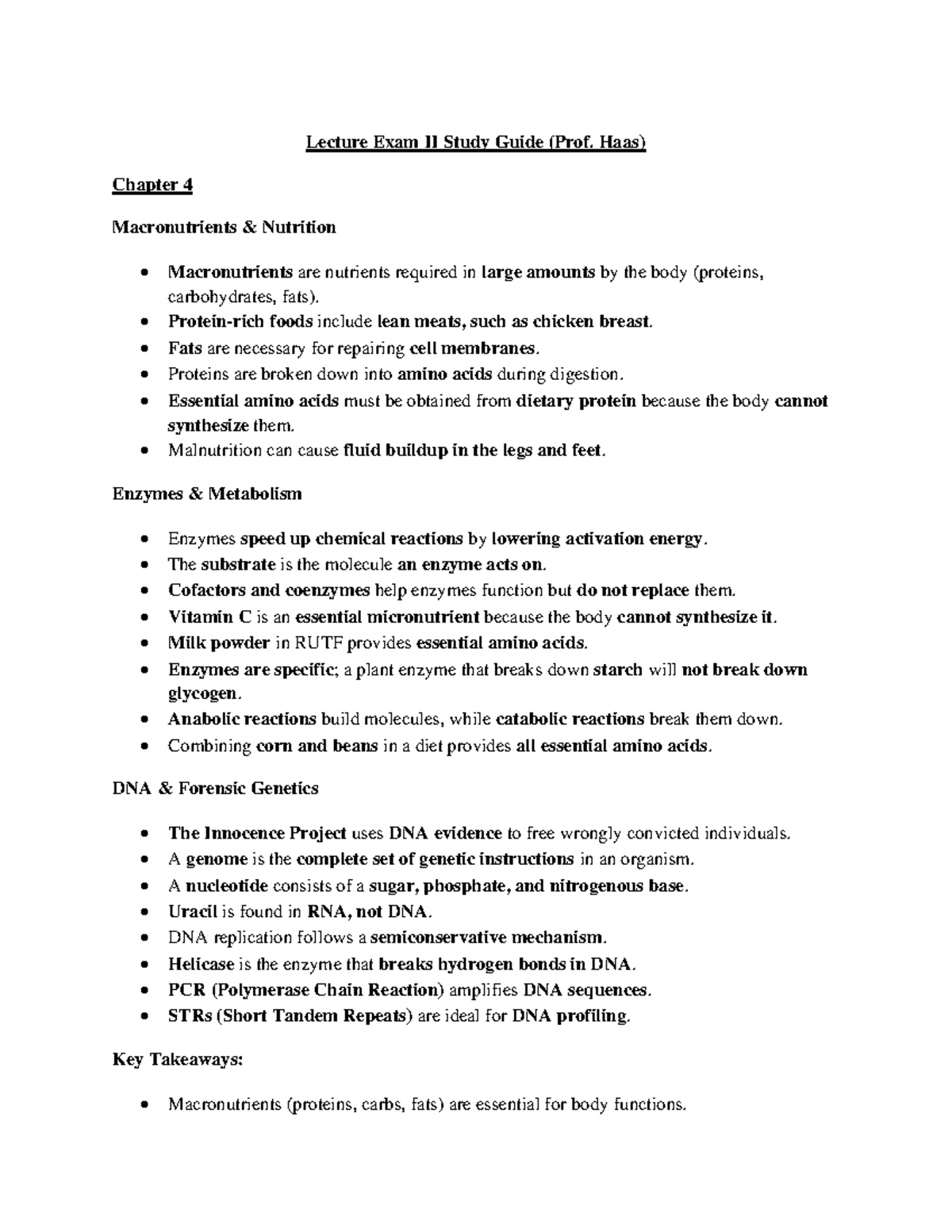 Curated visual reference: Lecture Exam Ii Study Guide Prof Haas Macronutrients Enzymes Dna Photo Inspiration