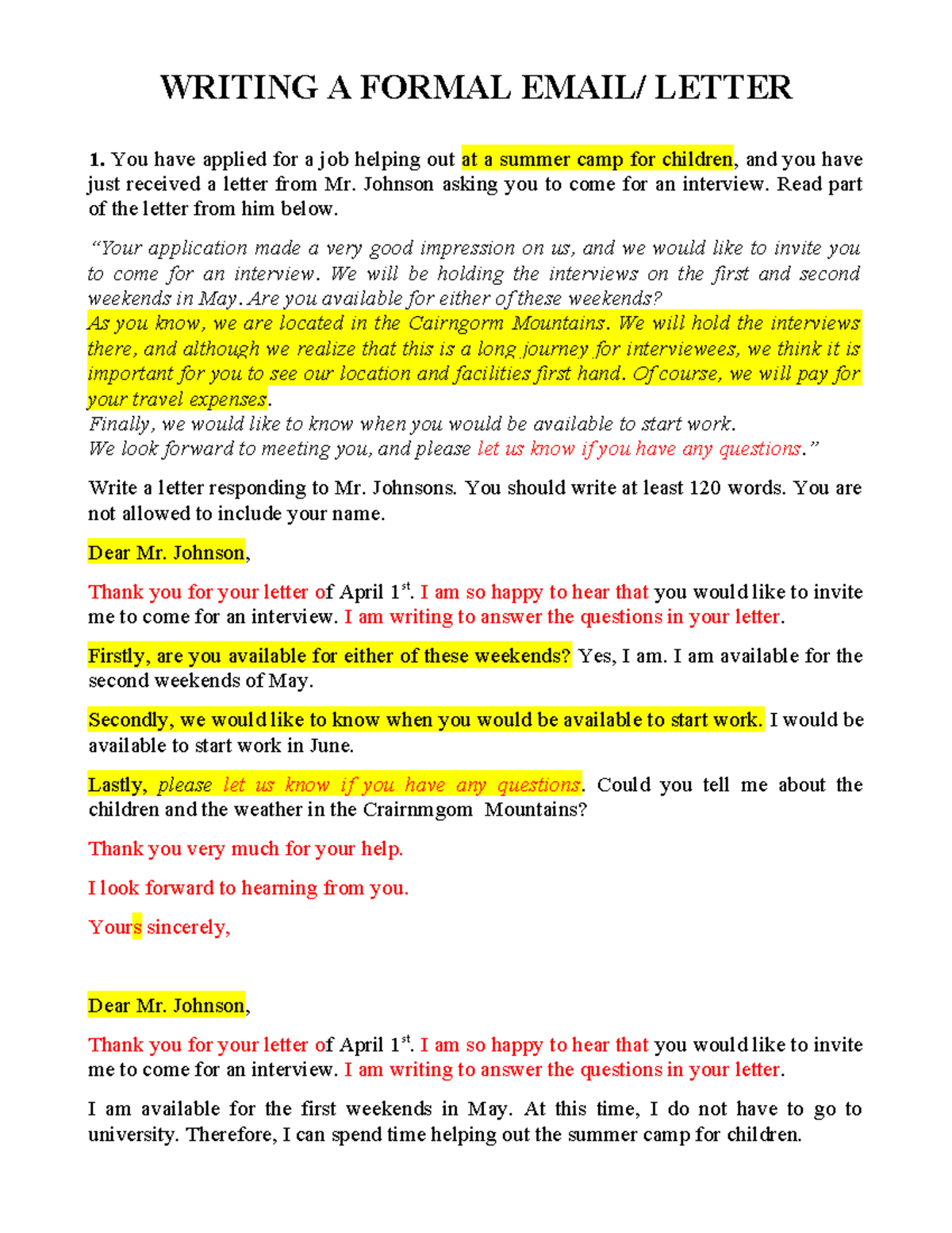 Formal Letter Writing Guide: Job & Course Inquiries - Studocu