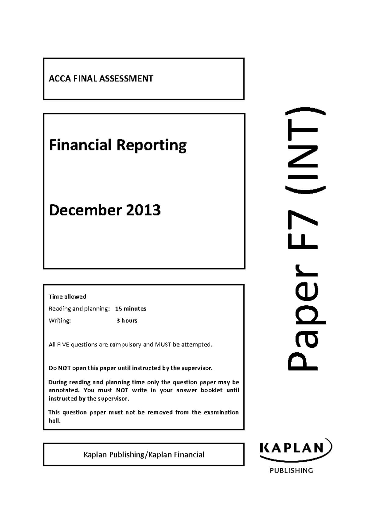 ACCA Final Assessment Financial Reportin - ACCA FINAL ASSESSMENT ...