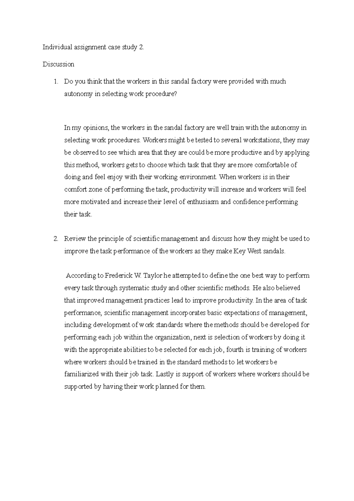 Individual assignment case study 2 - Discussion Do you think that the ...