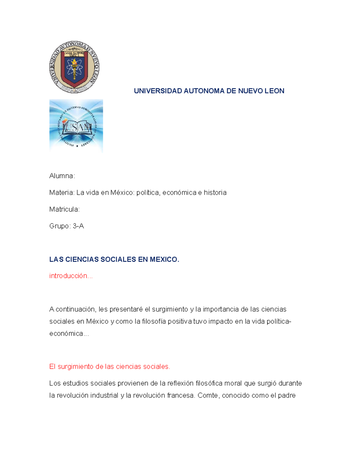 Historia Evidencia 1 - UNIVERSIDAD AUTONOMA DE NUEVO LEON Alumna ...