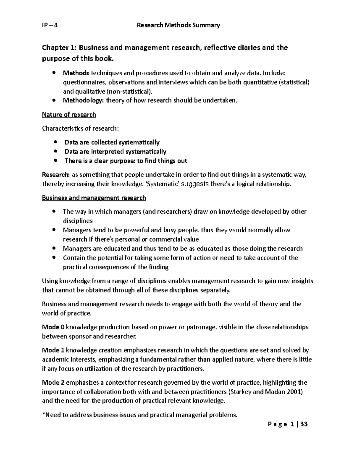 Research Methods Summary for Business & Management (Module: RM101 ...