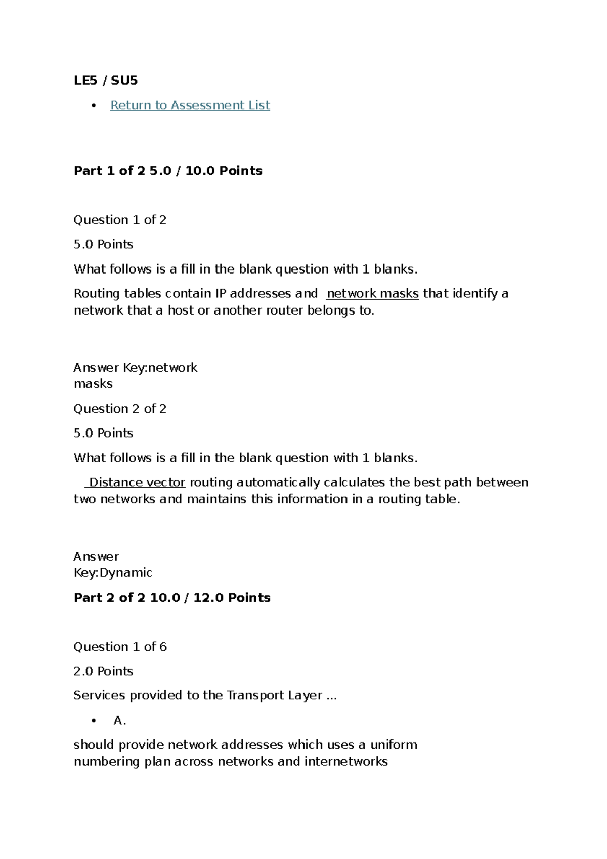 QUIZ 5 SU5: Routing Tables and Transport Layer Concepts - Studocu
