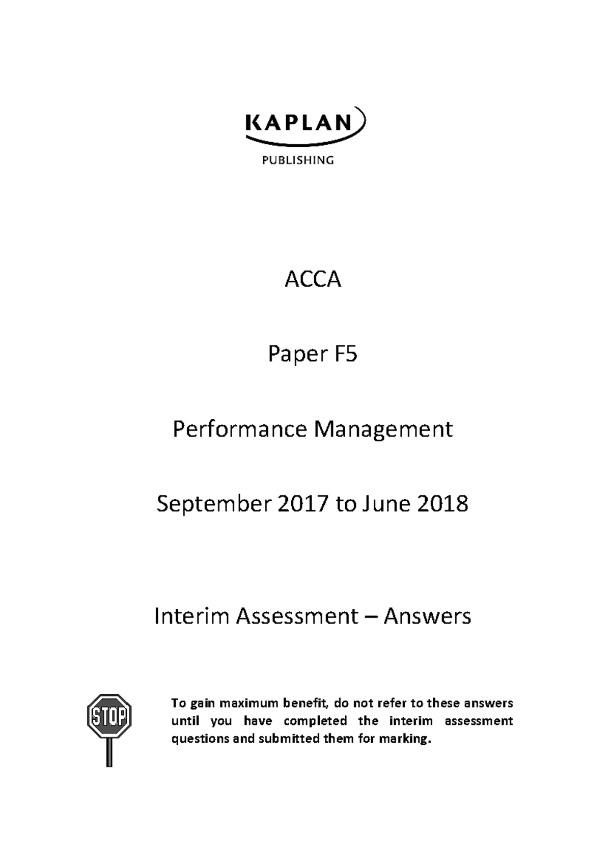 Interim exam answers - ACCA Paper F Performance Management September ...