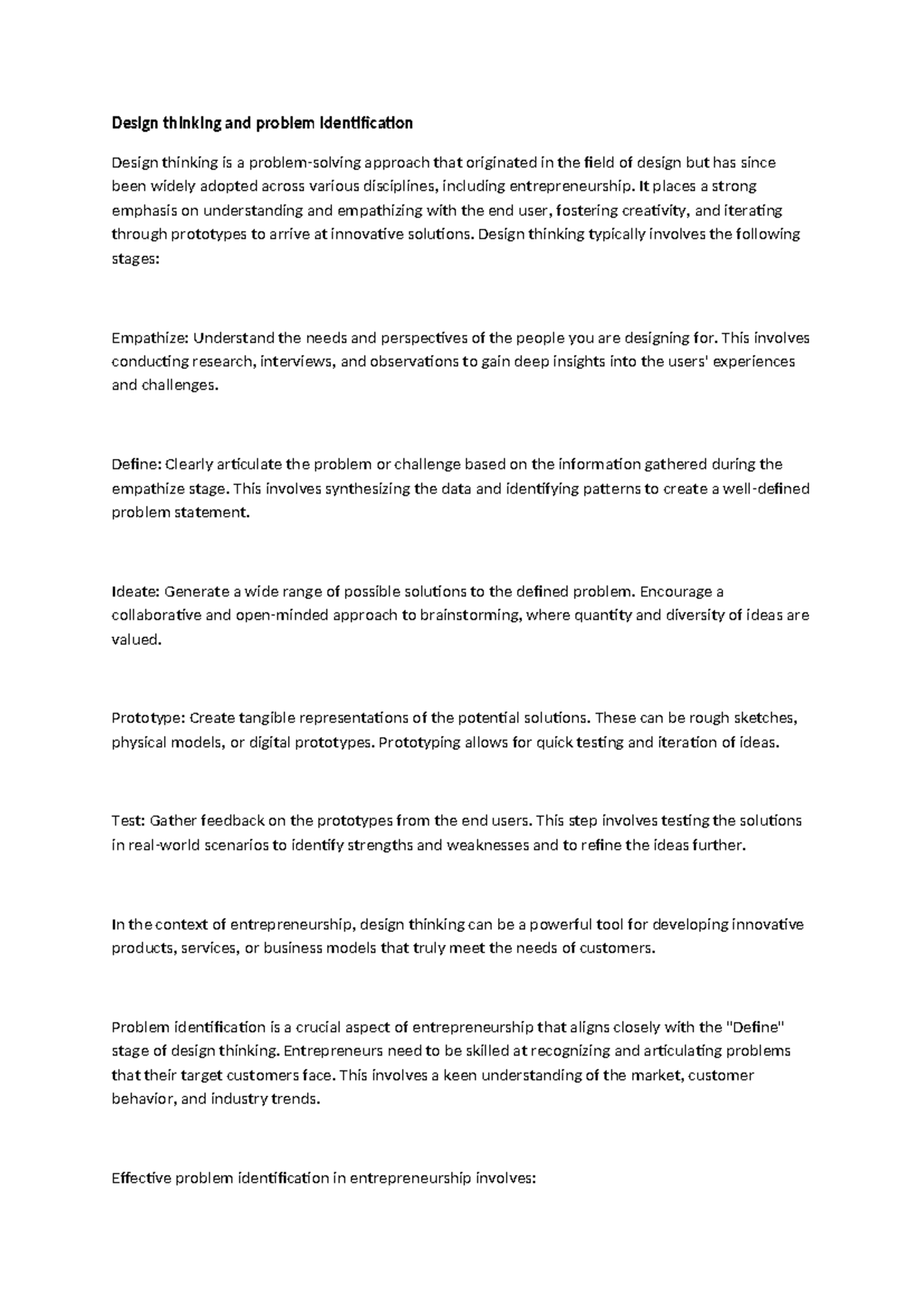 Design thinking and problem identification - It places a strong ...