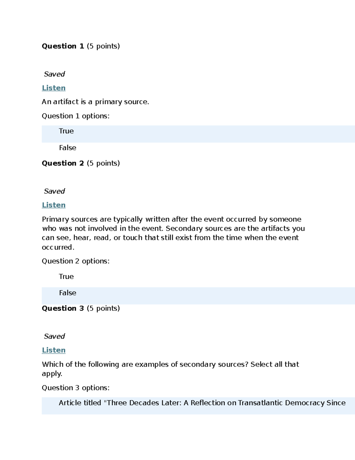 HIS 262 5-1 Quiz: Primary vs. Secondary Sources - Studocu