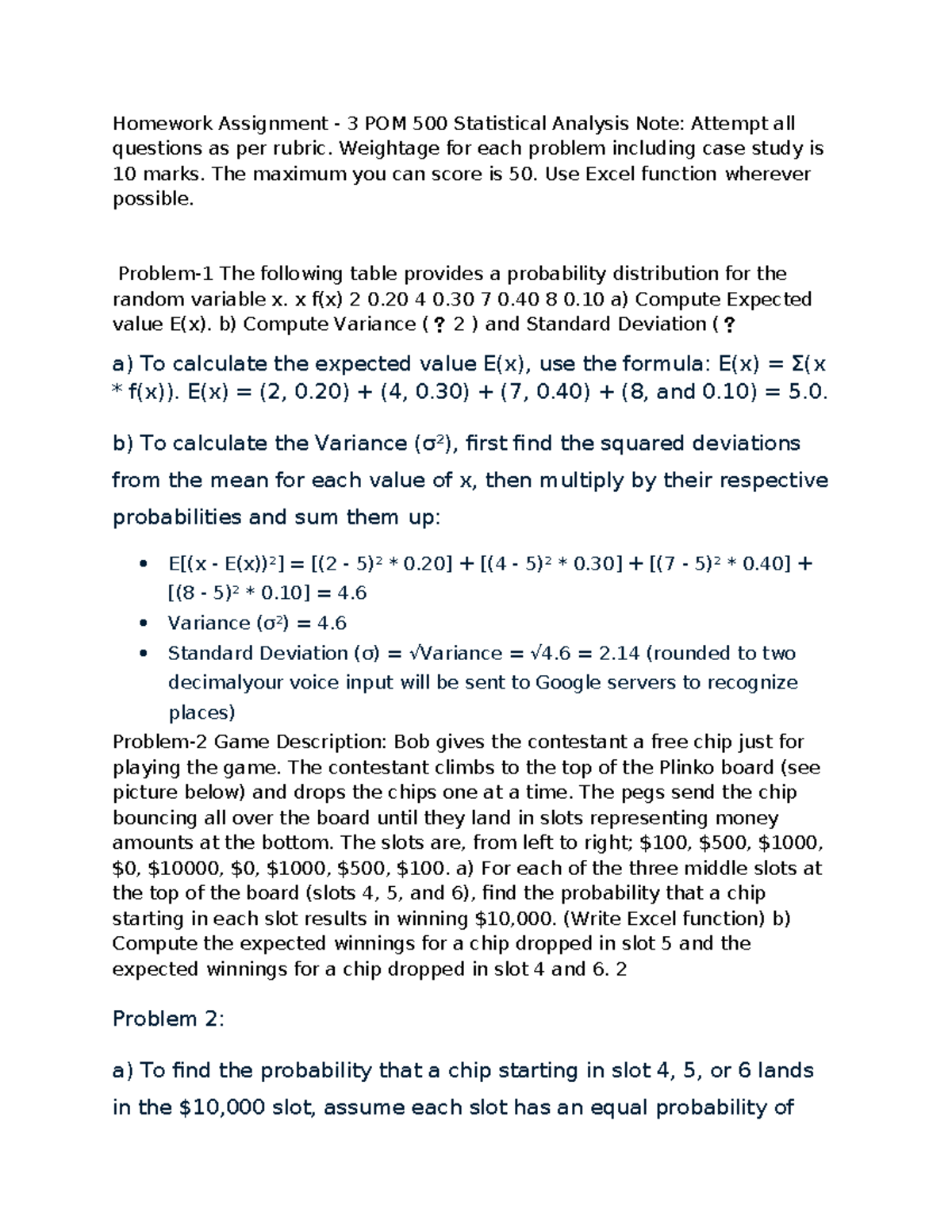 Homework 3 statisticalcal Analysis v1 answers - Homework Assignment - 3 ...