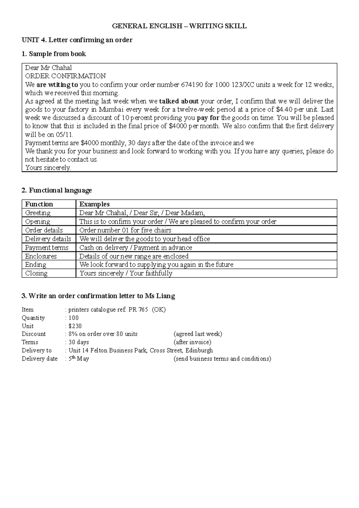 General English - Writing Skills: Letters & Emails - Studocu