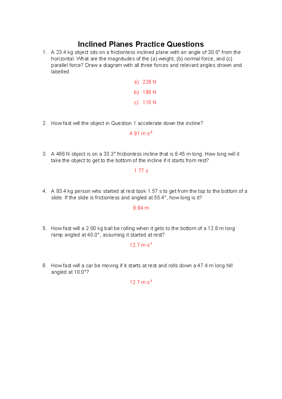 3C Inclined Planes: Practice Qs & Answers for Exam Preparation - Studocu