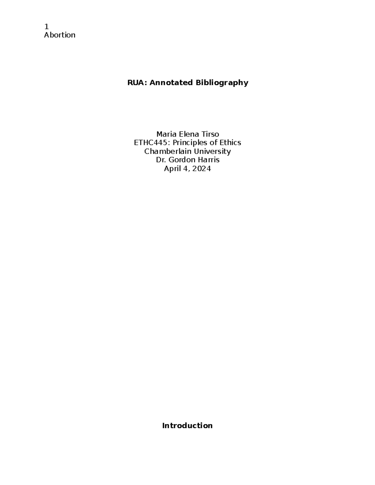 ETHC445: Annotated Bibliography on Abortion Issues and Ethics - Studocu