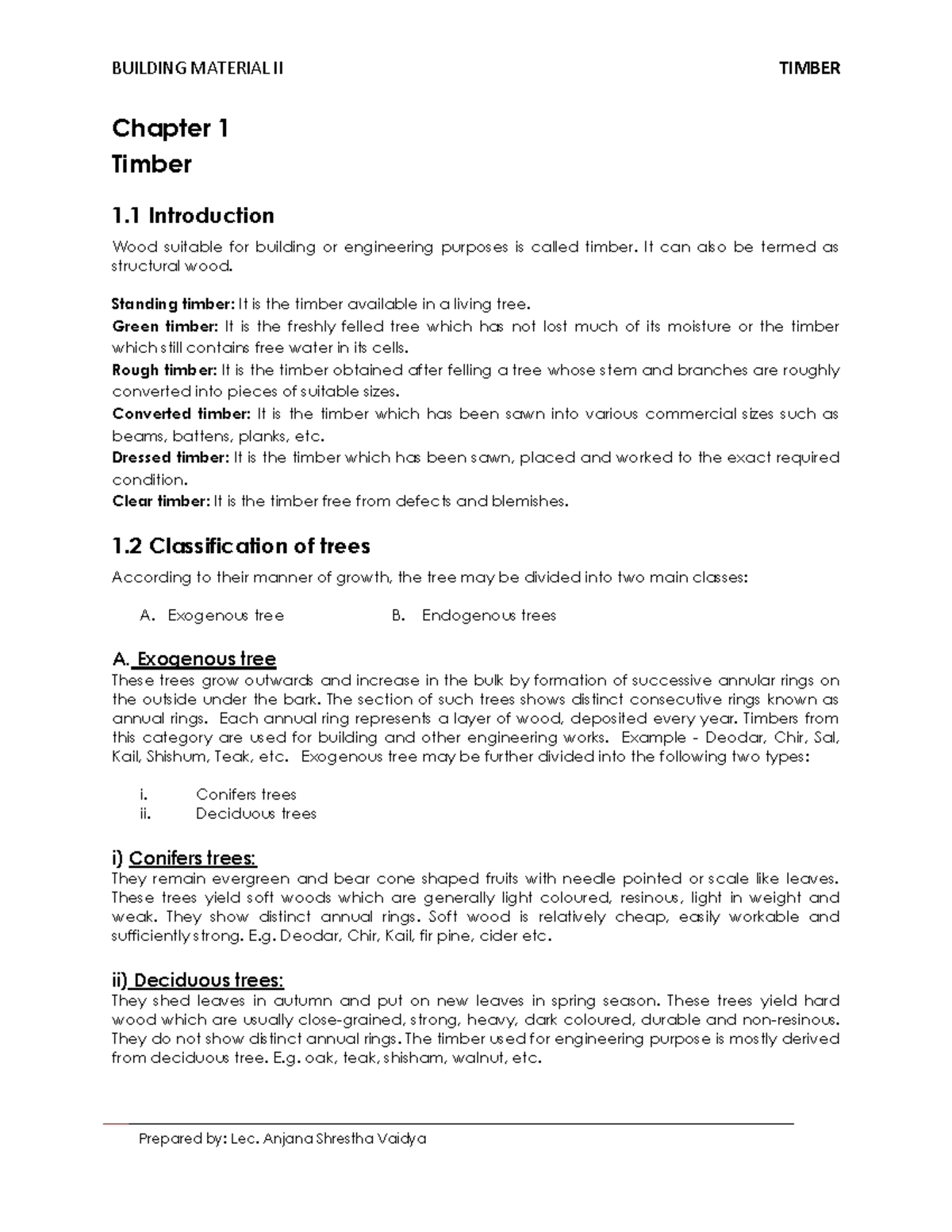 BUILDING MATERIAL II TIMBER Chapter 1: Comprehensive Overview of Timber ...