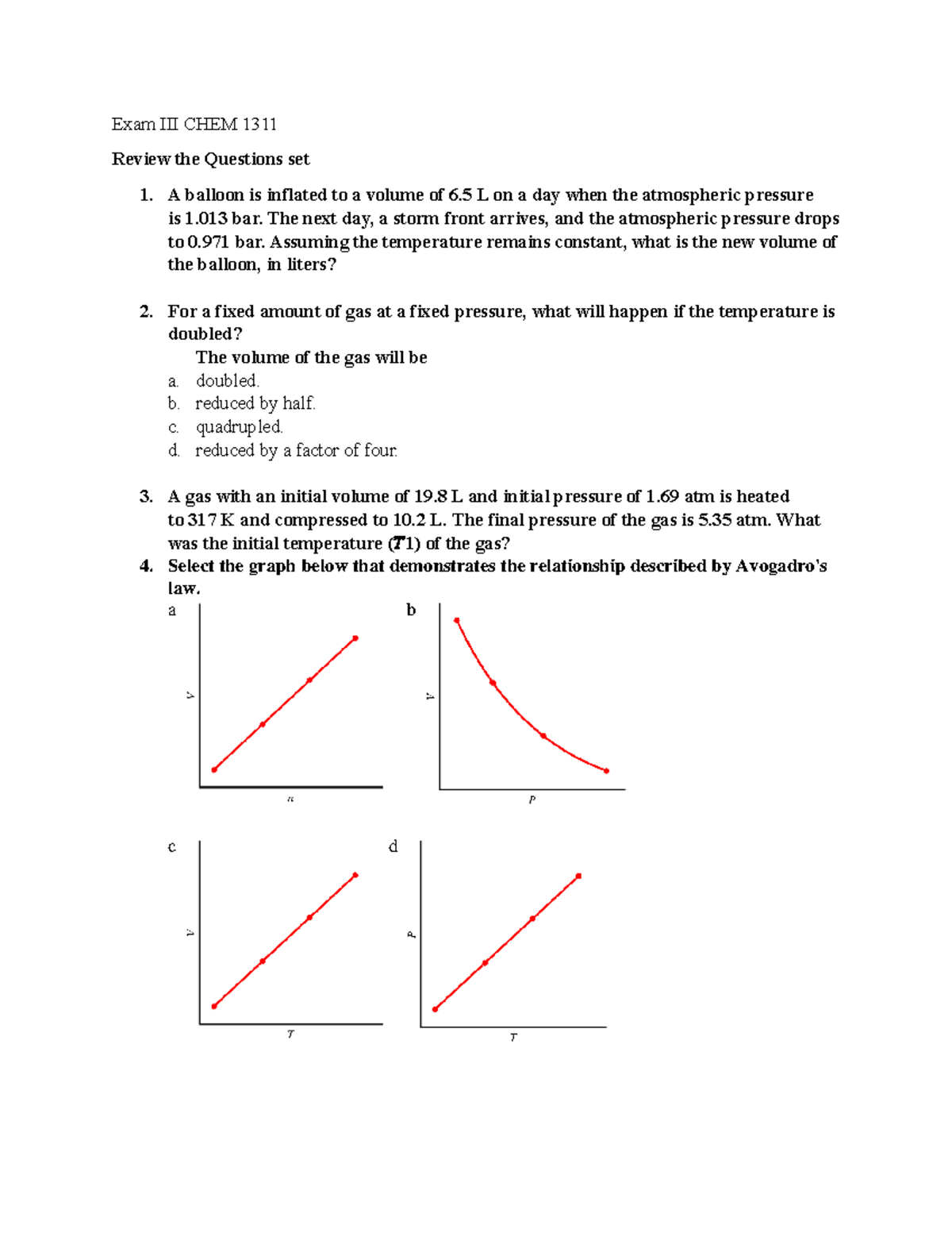 Chemistry III Review Questions - CHEM 1311 Exam Preparation - Exam III ...