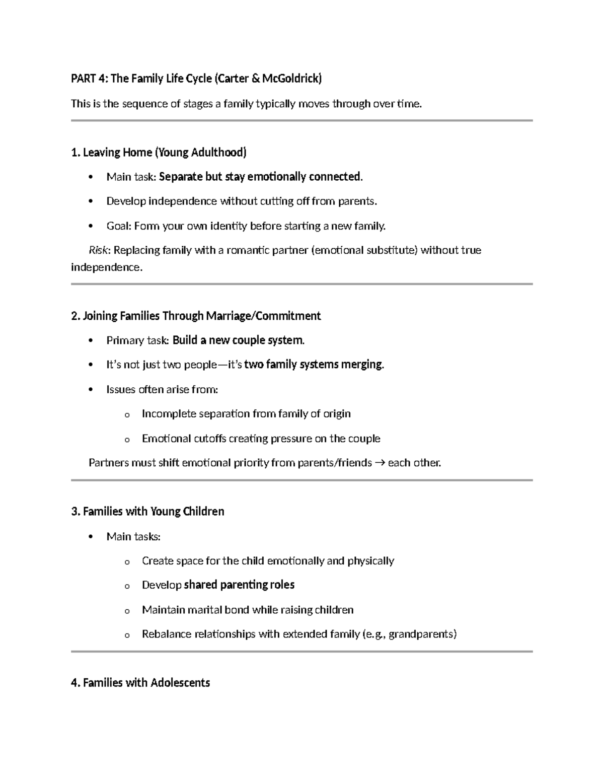 FT 5TH UNIT: Family Life Cycle & Therapy Approaches Overview - Studocu