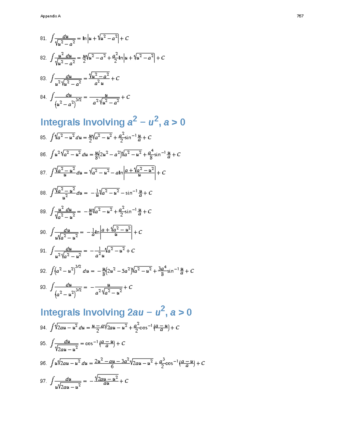 Calculus Volume 1 - Part 3: Integrals Involving a² - u² and 2au - u² ...