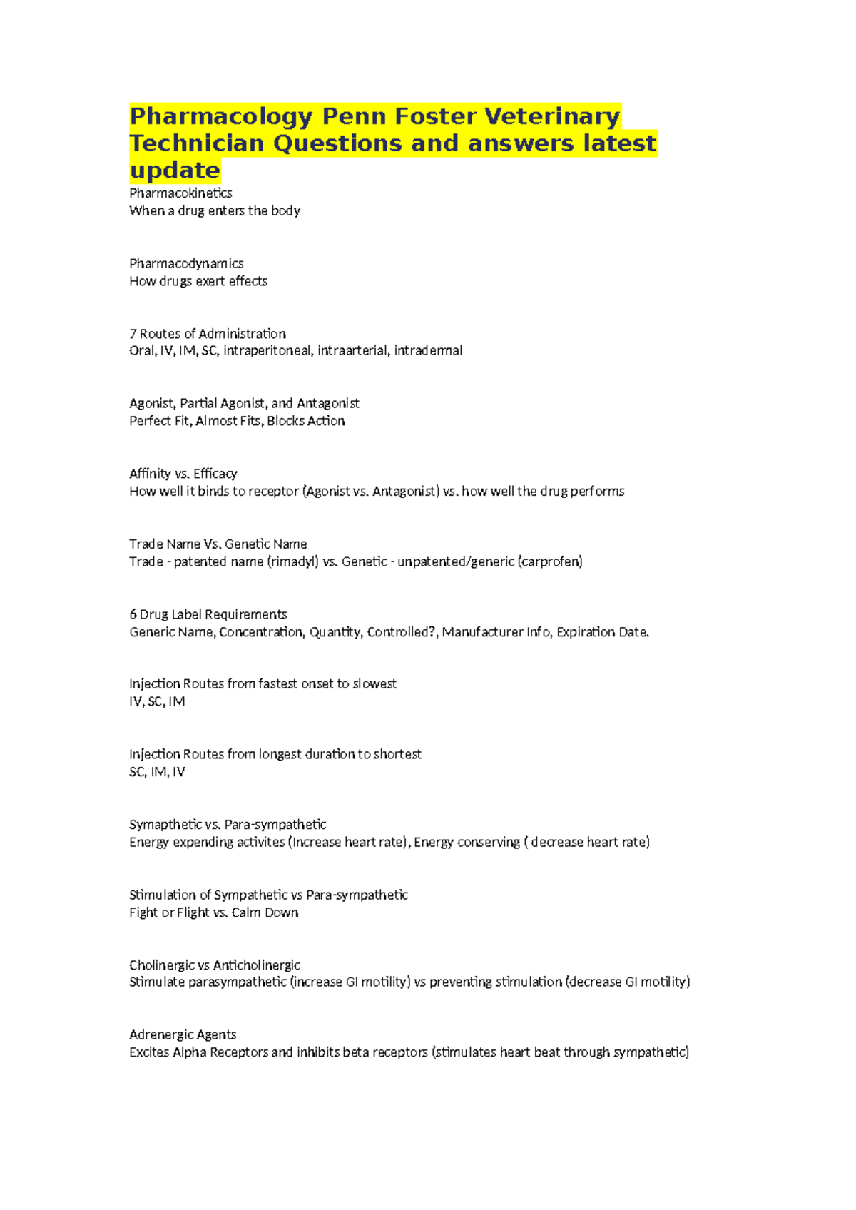 Penn Foster VET 202 Pharmacology Final Exam Q&A: 100% Correct Insights ...
