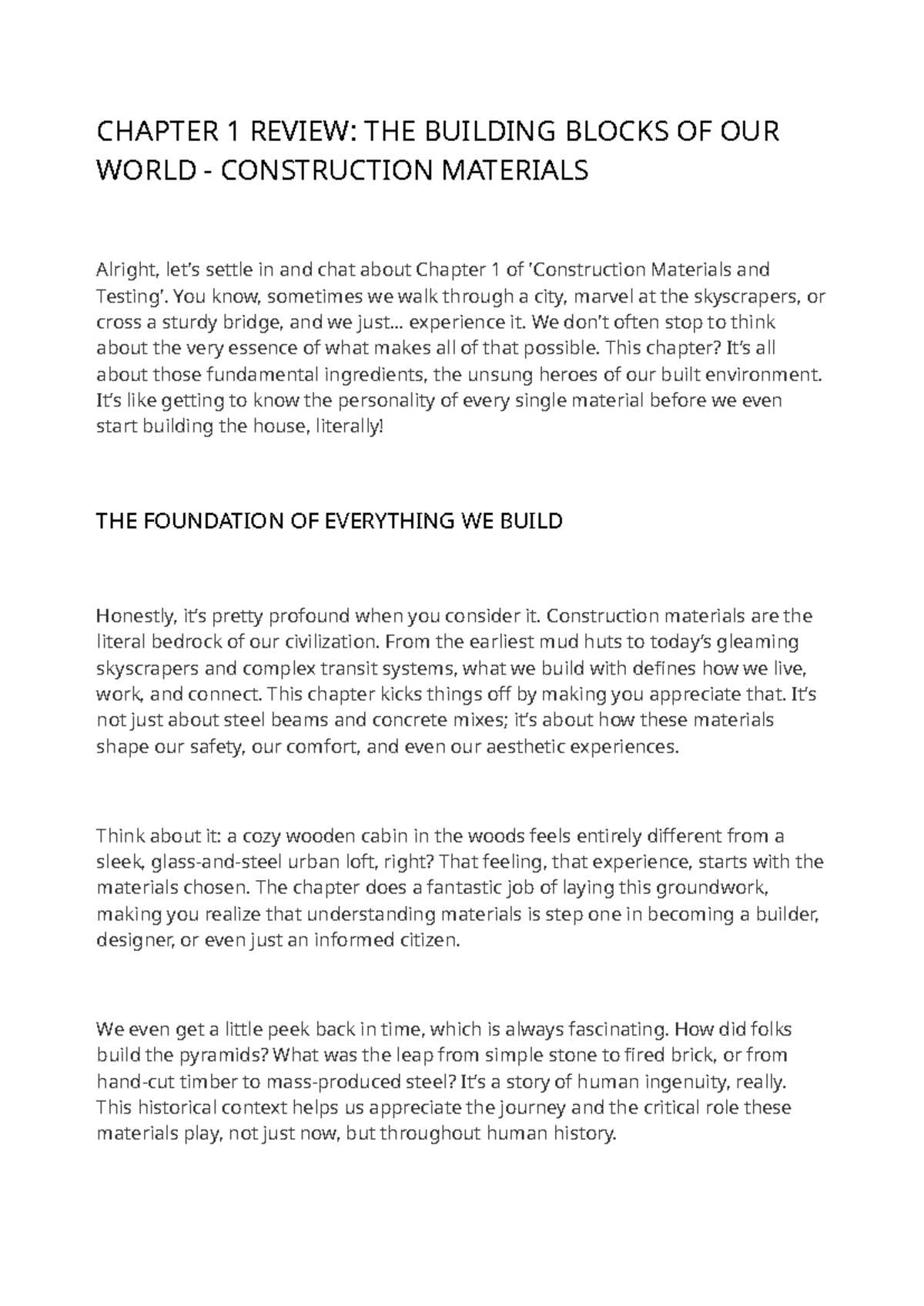 CHAPTER 1 REVIEW: UNDERSTANDING CONSTRUCTION MATERIALS - Studocu