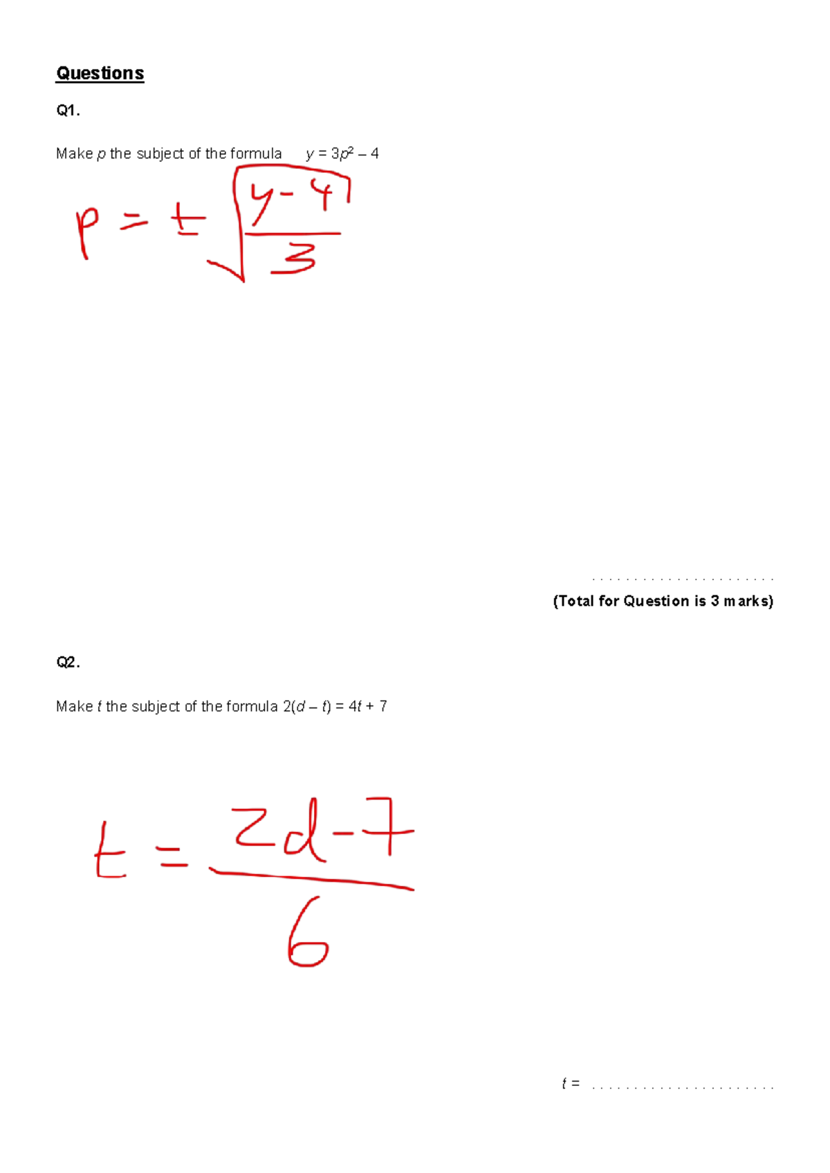 Upper Higher Math Pre-Test Homework Questions - Studocu