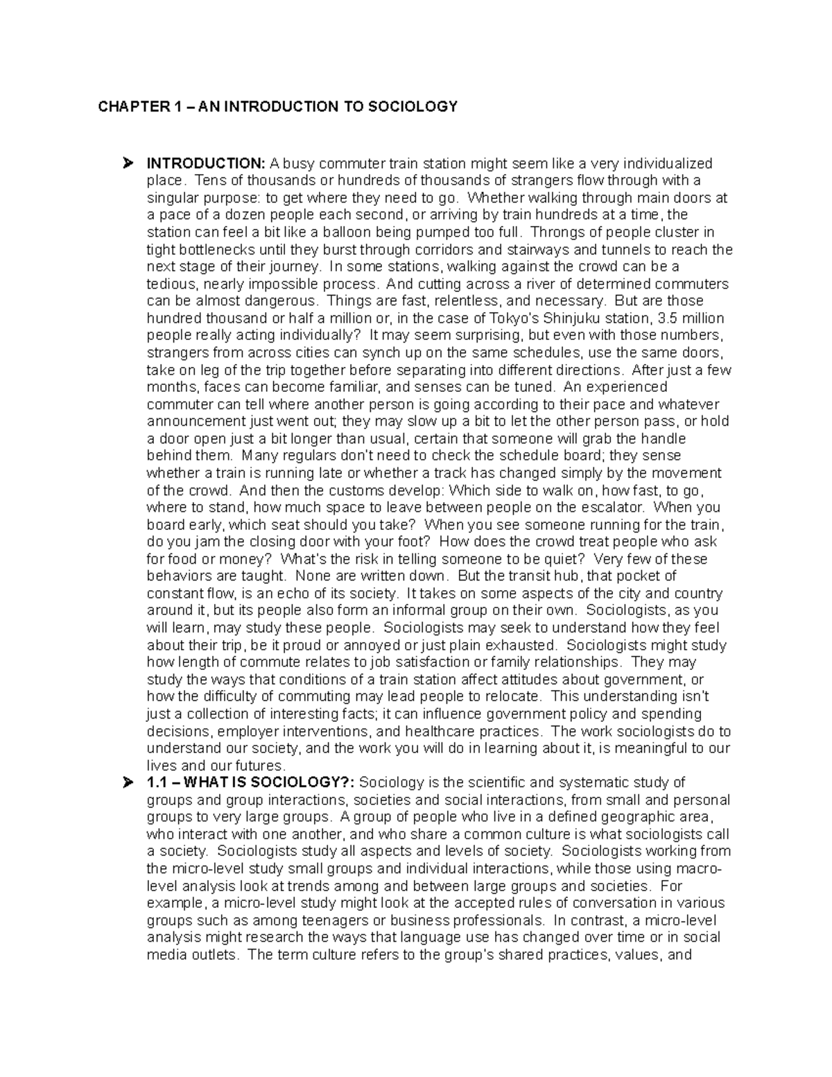 Chapter 1 Socio Notes - CHAPTER 1 – AN INTRODUCTION TO SOCIOLOGY ...