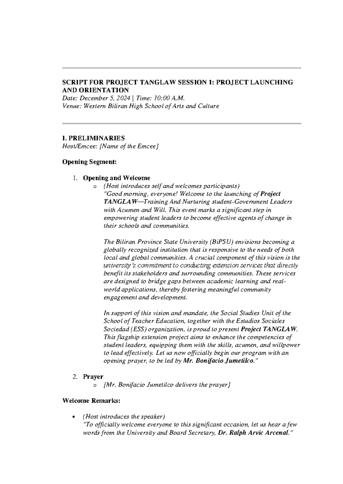 Project TANGLAW Launch Script Session 1: Overview and Orientation - Studocu