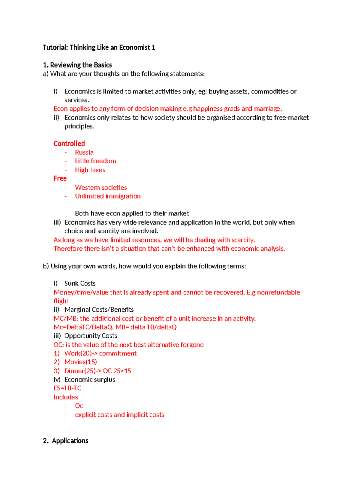Tutorial Session for Lecture 1 - Questions + Answers - Tutorial ...