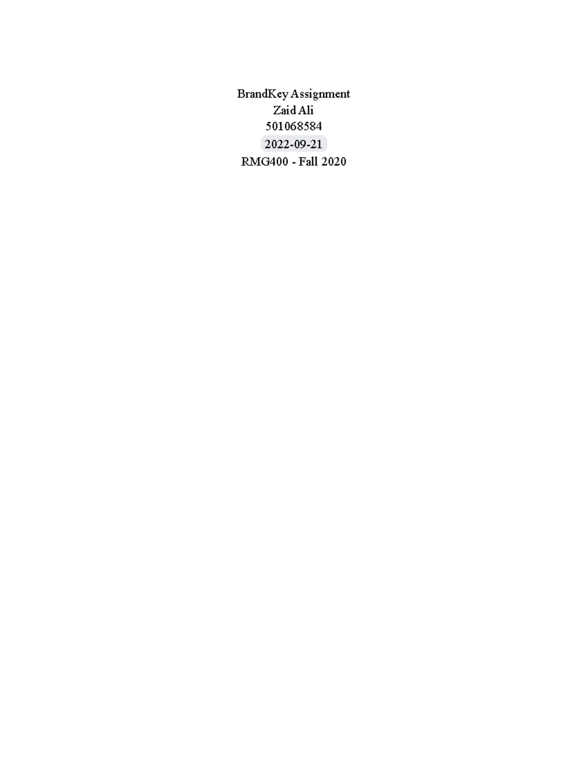 Brank Key Assignment - BrandKey Assignment Zaid Ali 501068584 2022-09 ...