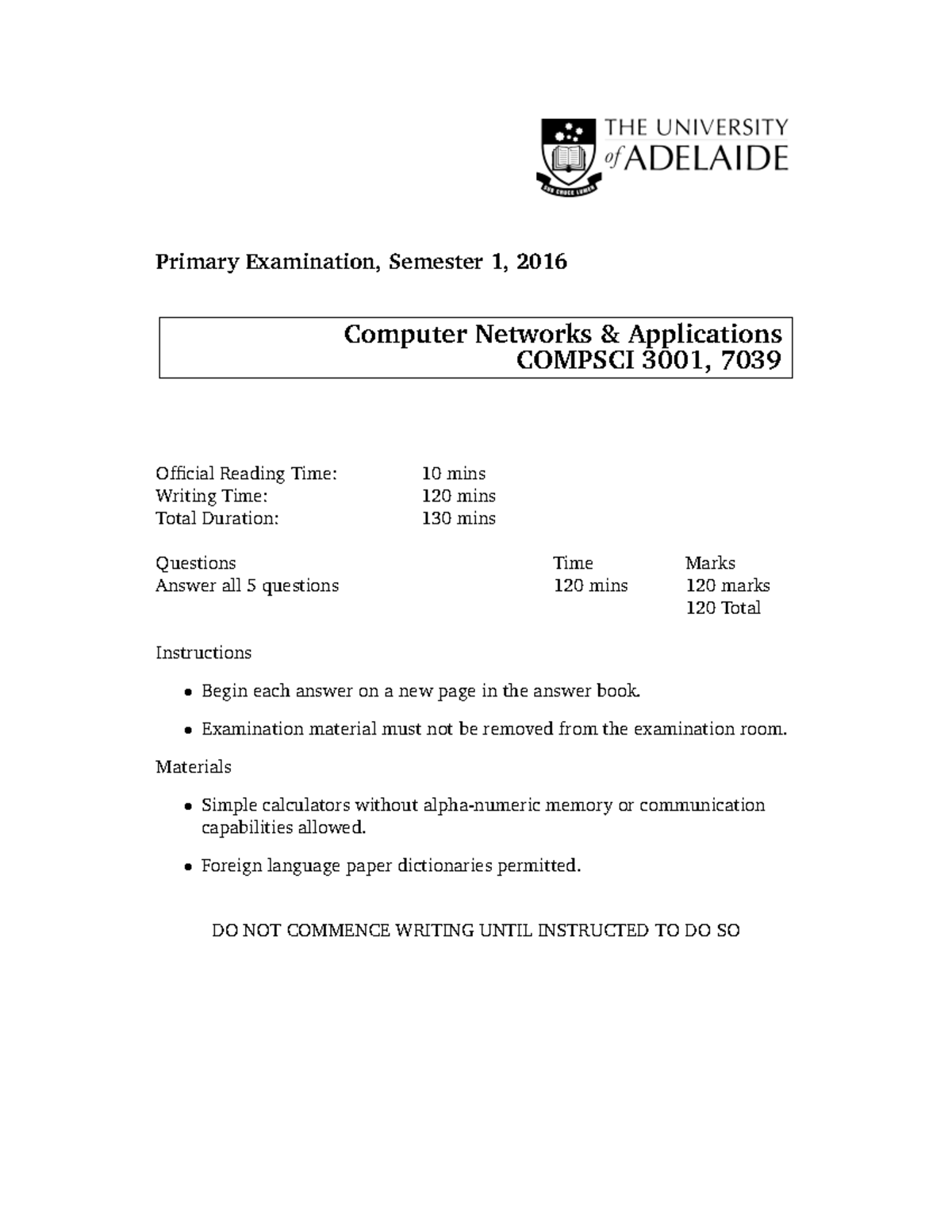 CNA-2016-s1 - Computer Networks & Applications Past Exam Paper - Studocu