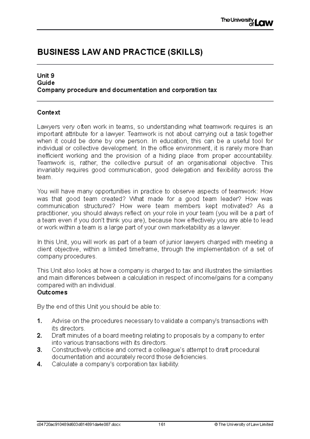 2223 blp ws09 ce01 guide t - BUSINESS LAW AND PRACTICE (SKILLS) Unit 9 ...