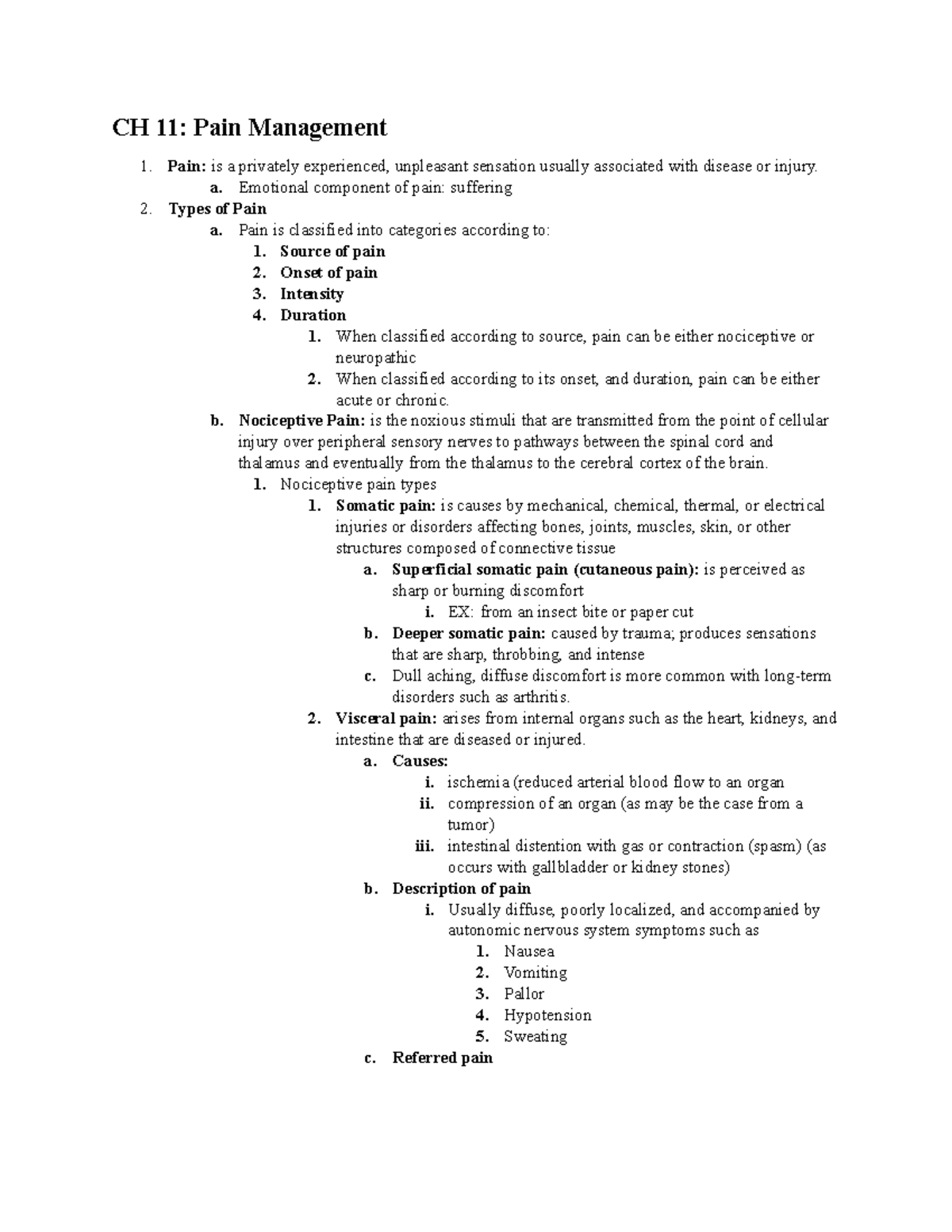 CH 11 Study Guide - Comprehensive Overview of Pain Management - Studocu