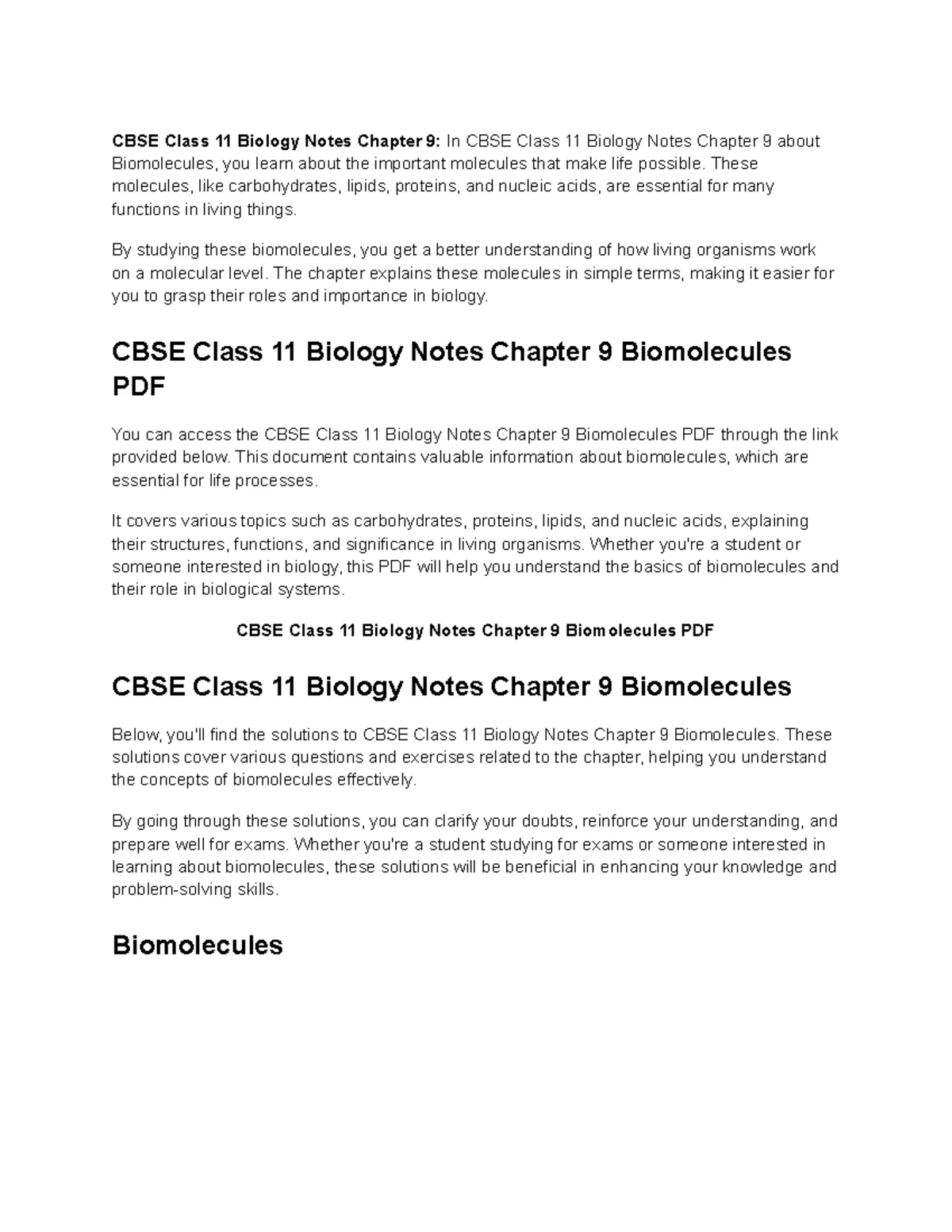 Biomolecules Overview and Key Concepts - Ann 118 Lecture Notes - Studocu