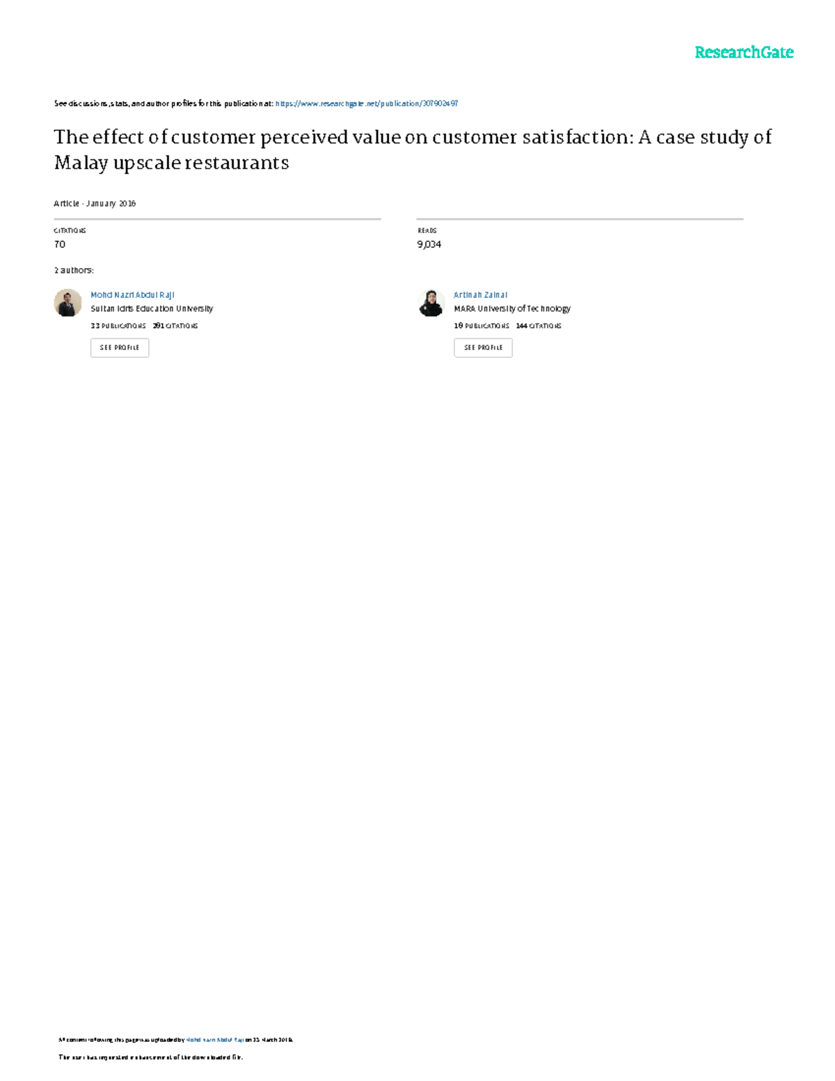 The Effect of Customer Perceived Value on Satisfaction: A Case Study of ...