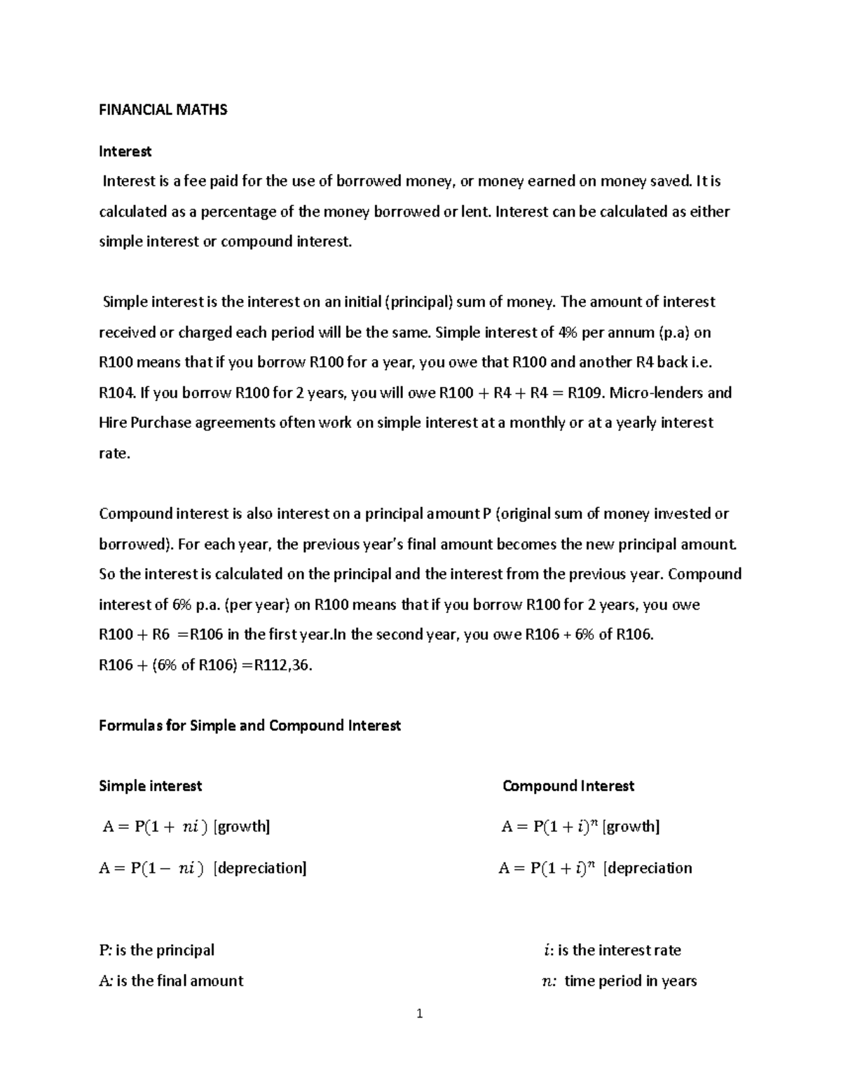 Topic 11: Financial Maths - Interest, Loans, and Annuities - Studocu