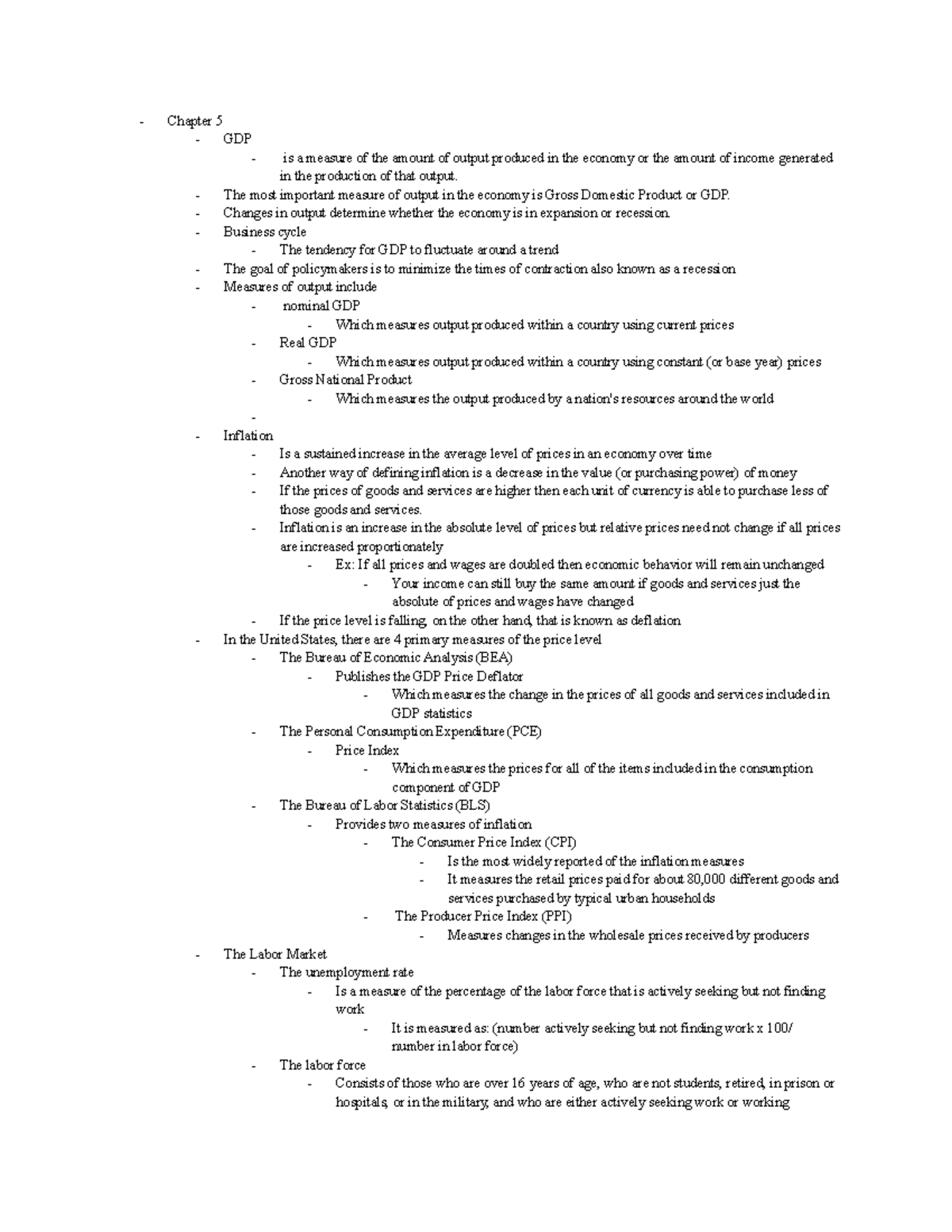 Macro chapters 5-8 - Test 2 notes - Chapter 5 GDP is a measure of the ...