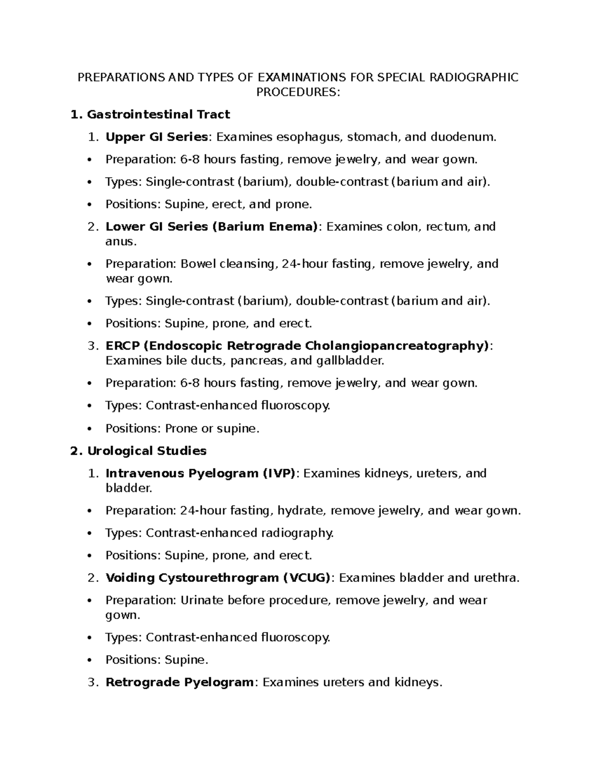 Radiographic Procedures & Exam Preparations Guide for Special Studies ...