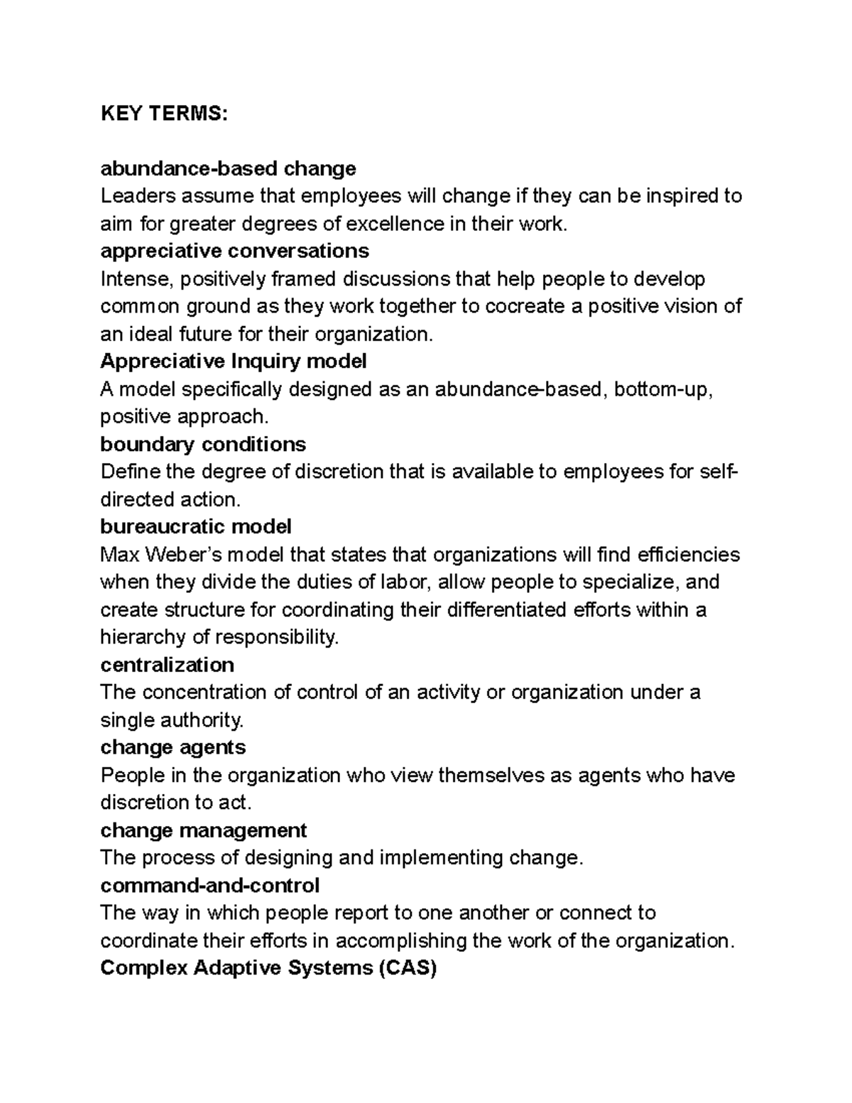 BUS201 Chpt 10 - Key Terms - KEY TERMS: abundance-based change Leaders ...