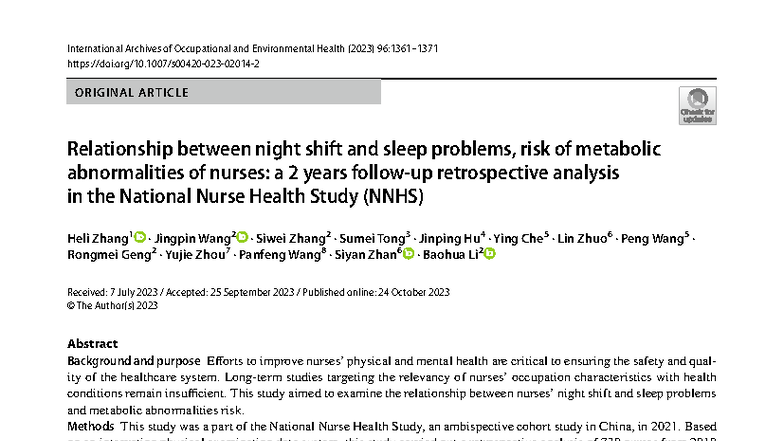 NNHS 2023: Night Shift Impact on Sleep & Metabolic Health in Nurses ...