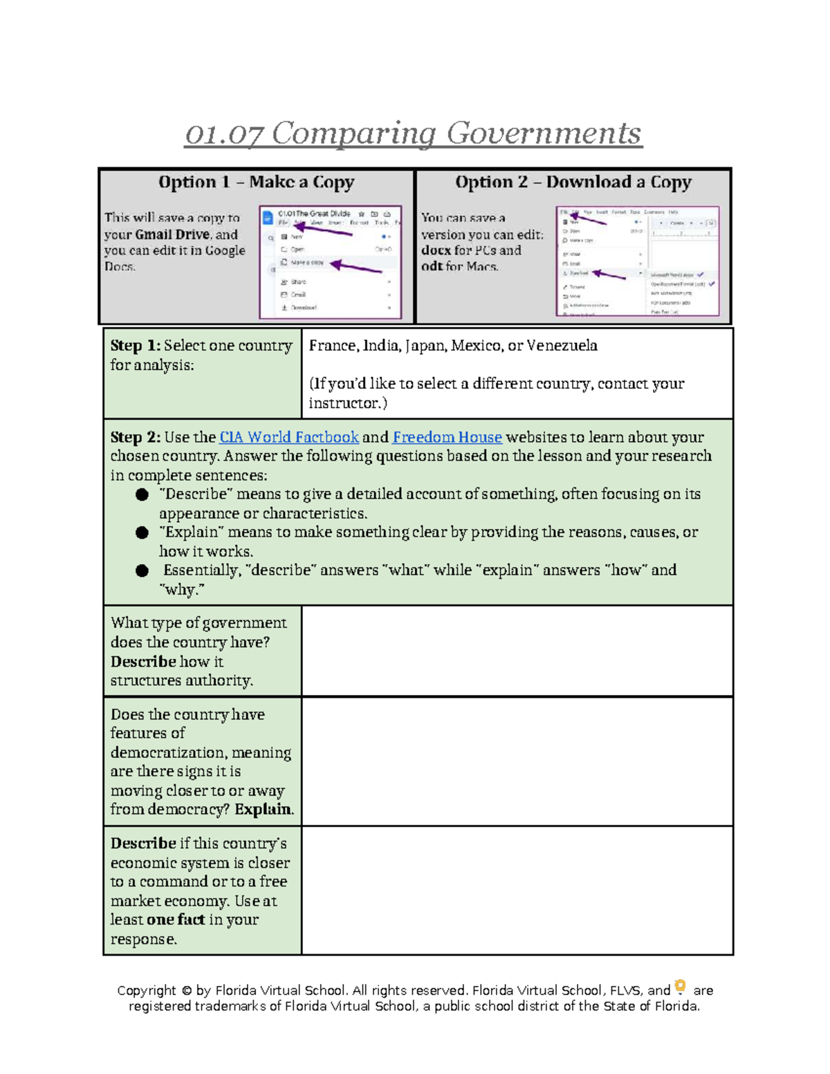 01.07 Comparing Governments: Analyzing France, India, Japan, Mexico, or ...