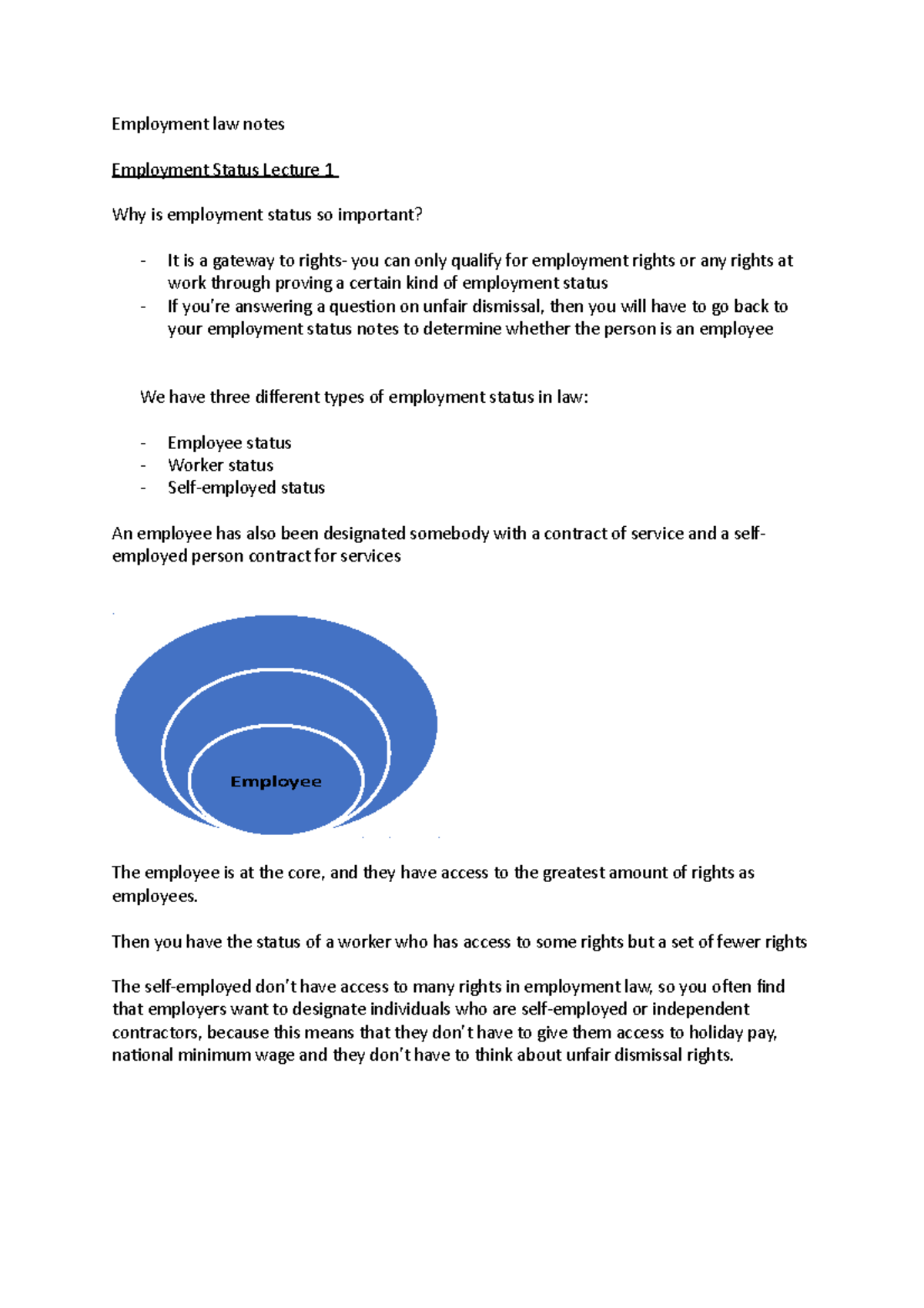 Employment Law: Lecture Notes on Employment Status and Worker Rights ...