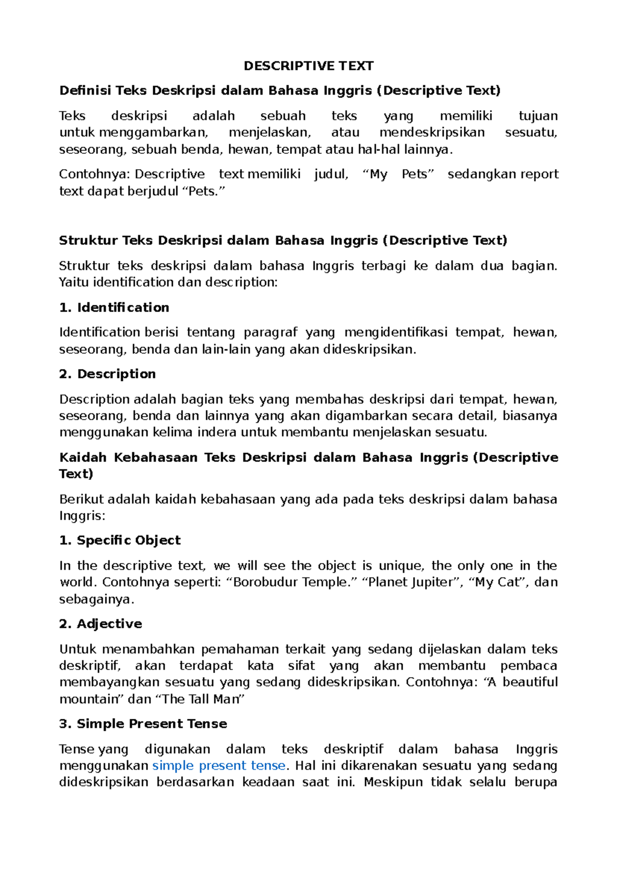 Descriptive Text: Definisi dan Struktur Teks Deskripsi dalam Bahasa ...