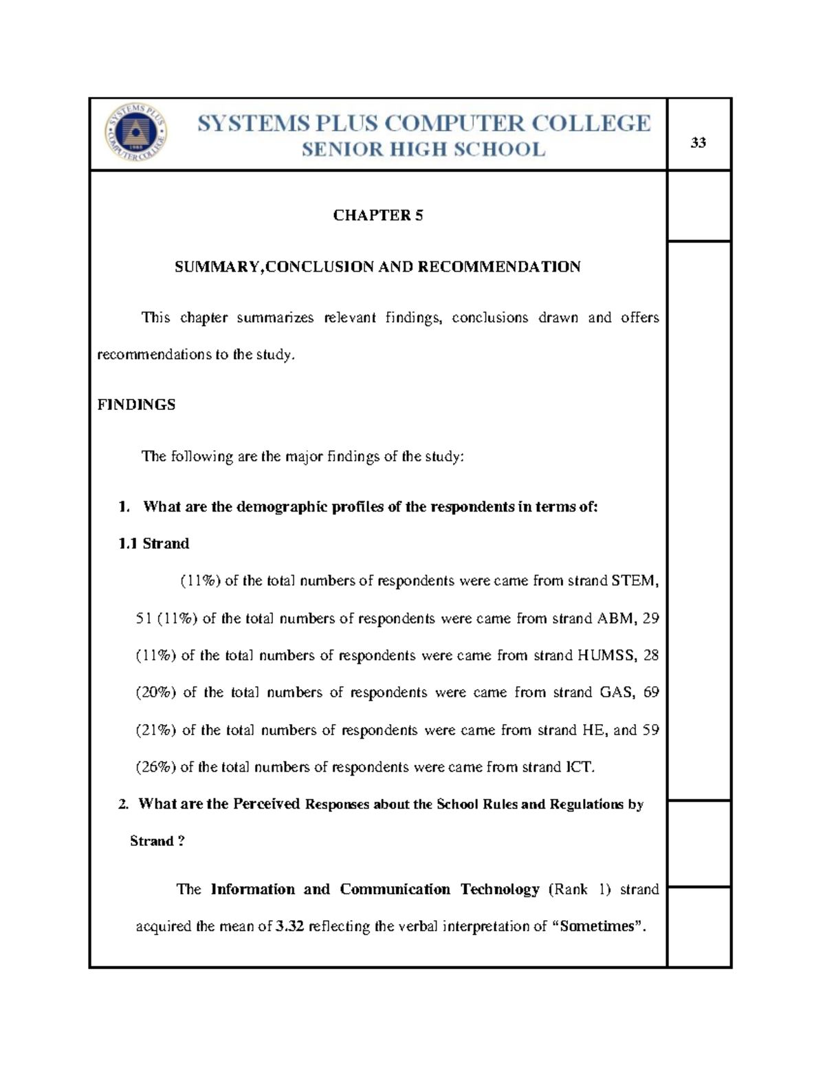 Research Chapter 5 - CHAPTER 5 SUMMARY,CONCLUSION AND RECOMMENDATION ...